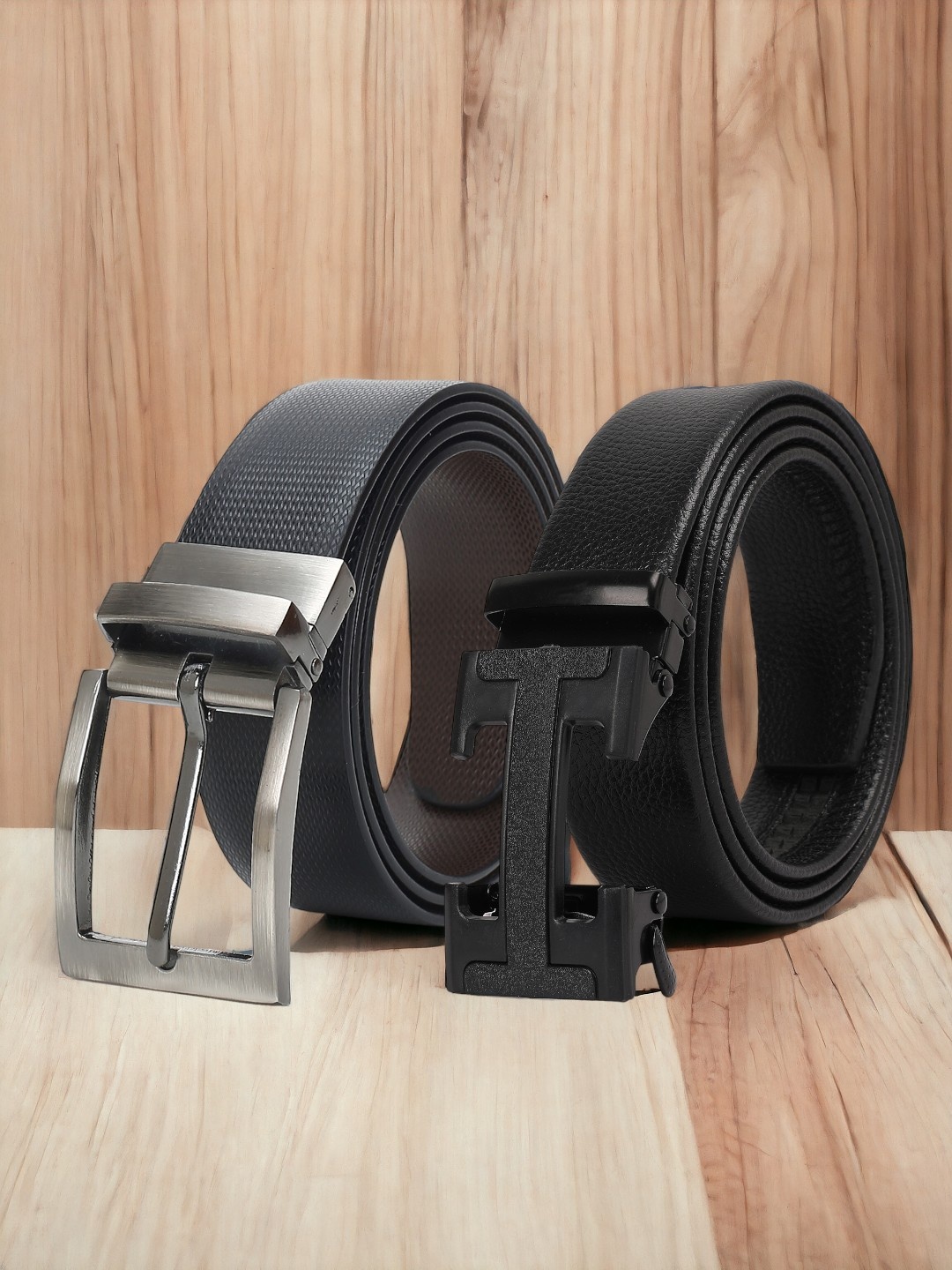 CRUSSET Men Set Of 2 Reversible Formal Belt, Black