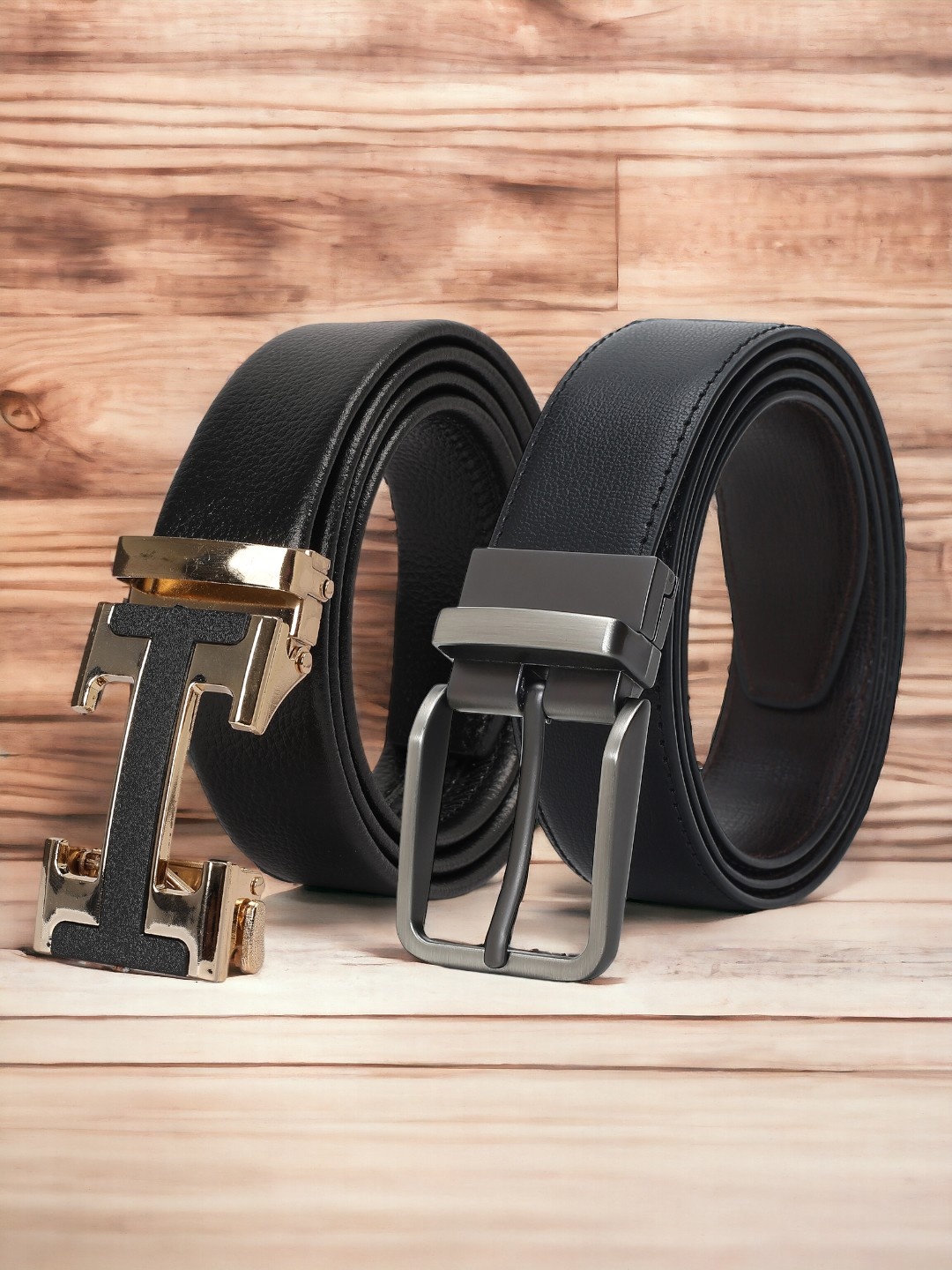 CRUSSET Men Set Of 2 Reversible Formal Belt, Black