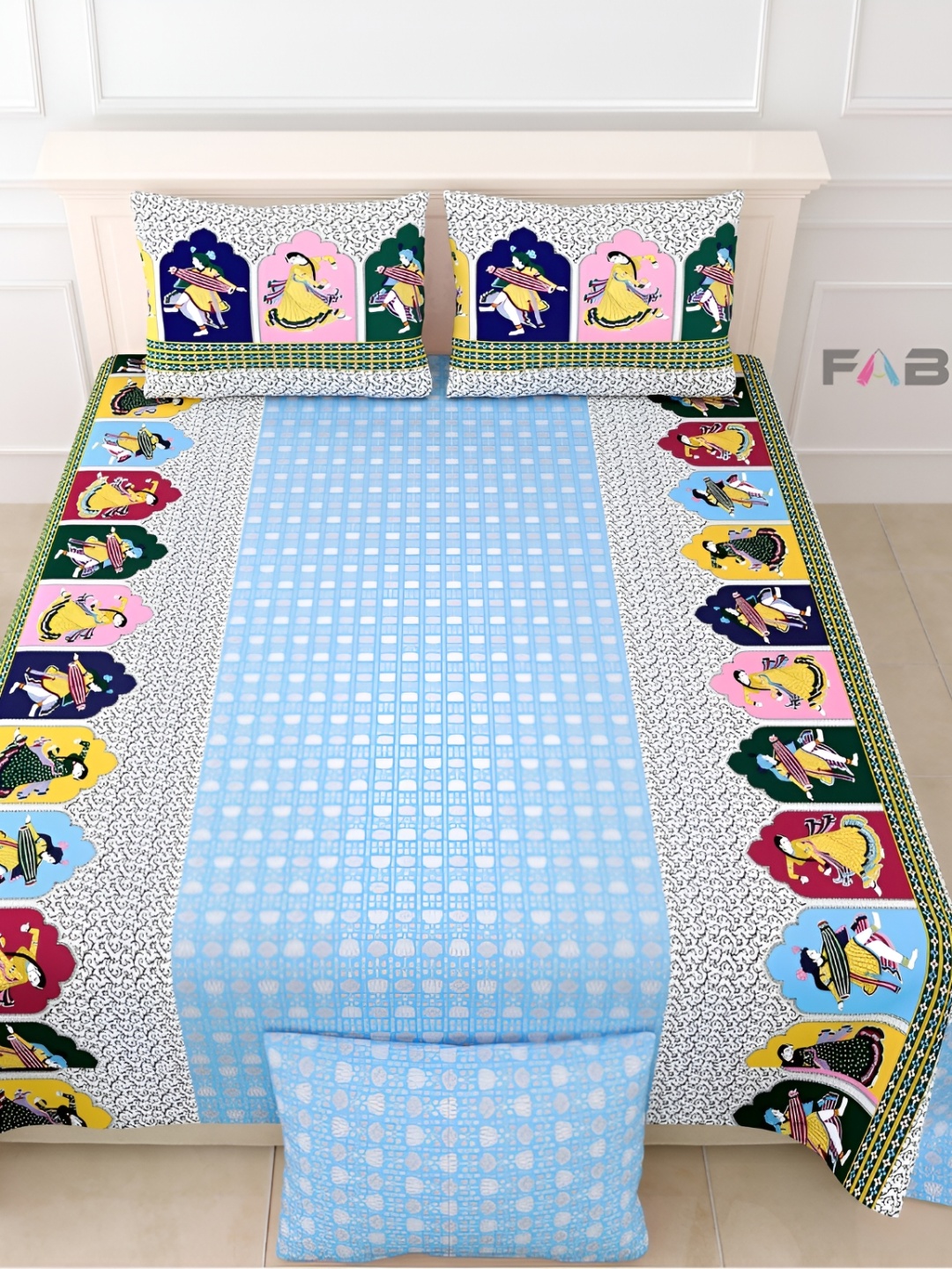 FABROLI Blue Ethnic Motifs Cotton 300 TC King Bedsheet with 2 Pillow Covers 130 GSM
FABROLI Blue Ethnic Motifs Cotton 300 TC King Bedsheet with 2 Pillow Covers 130 GSM