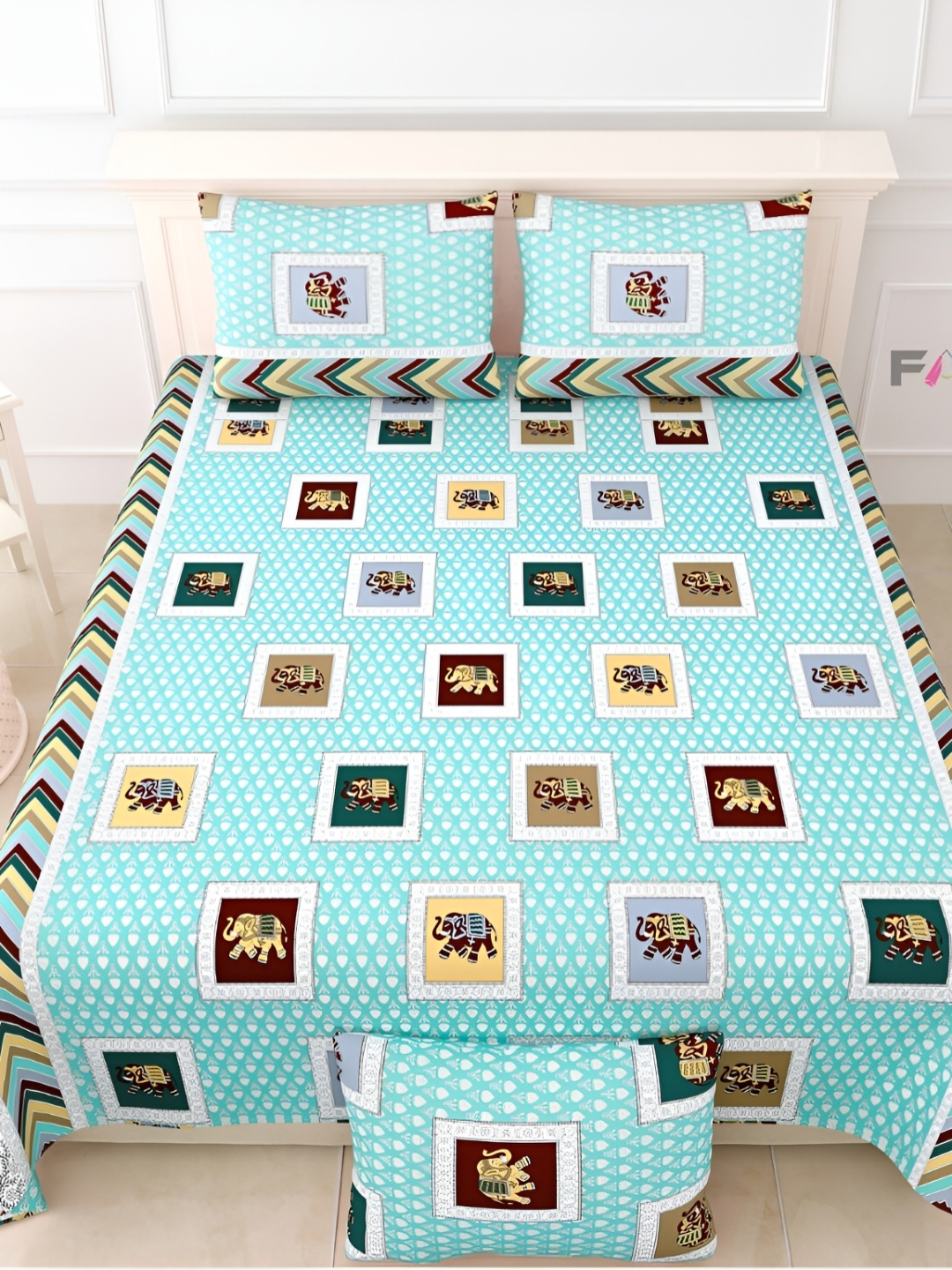 FABROLI Green & Brown Ethnic Motifs 300 TC King Bedsheet with 2 Pillow Covers 130 GSM
FABROLI Green & Brown Ethnic Motifs 300 TC King Bedsheet with 2 Pillow Covers 130 GSM