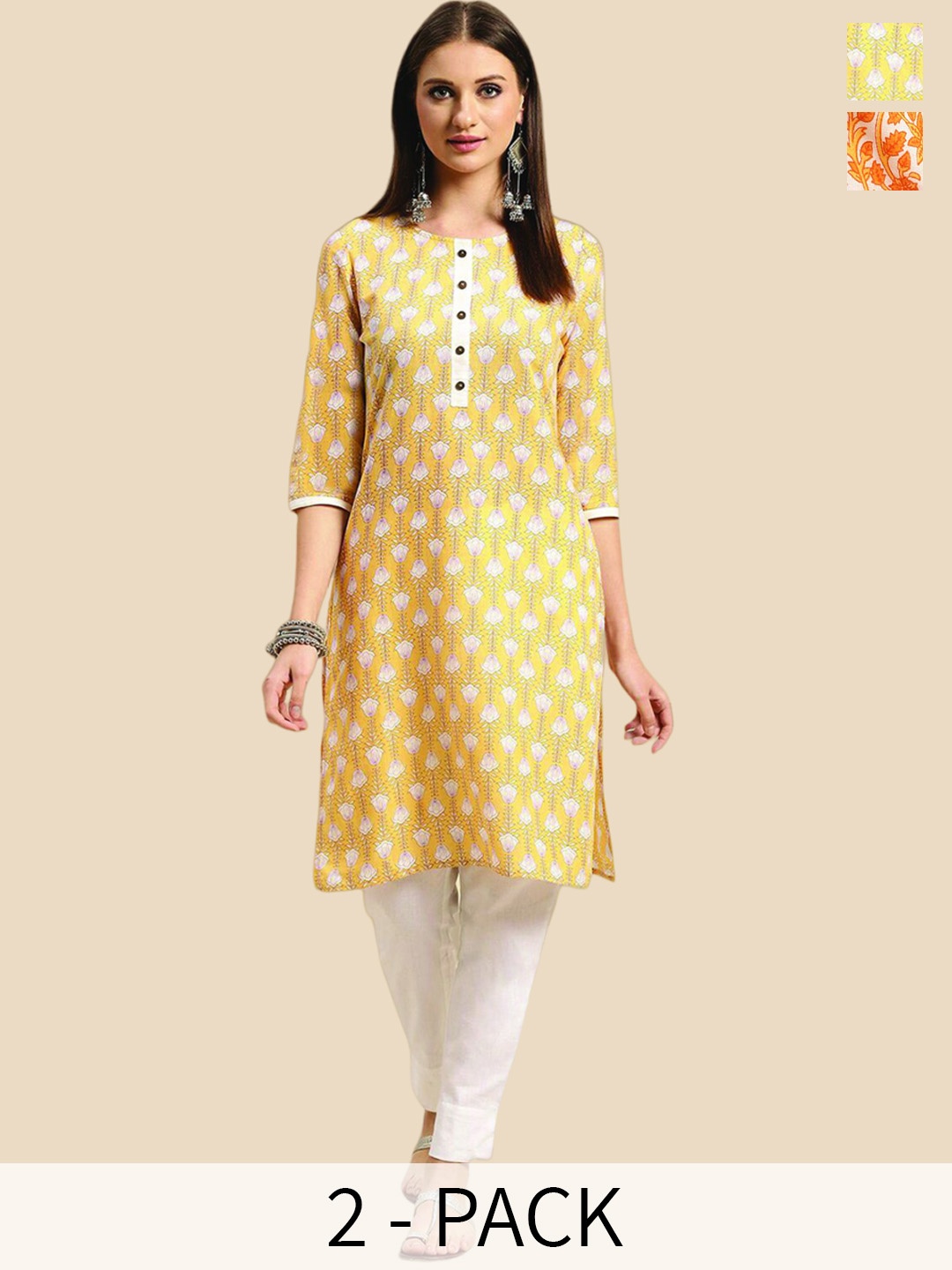 Rangita 2 Pieces Floral Printed Notched & Round Neck Knee Length Straight Kurtas, Yellow
Rangita 2 Pieces Floral Printed Notched & Round Neck Knee Length Straight Kurtas, Yellow