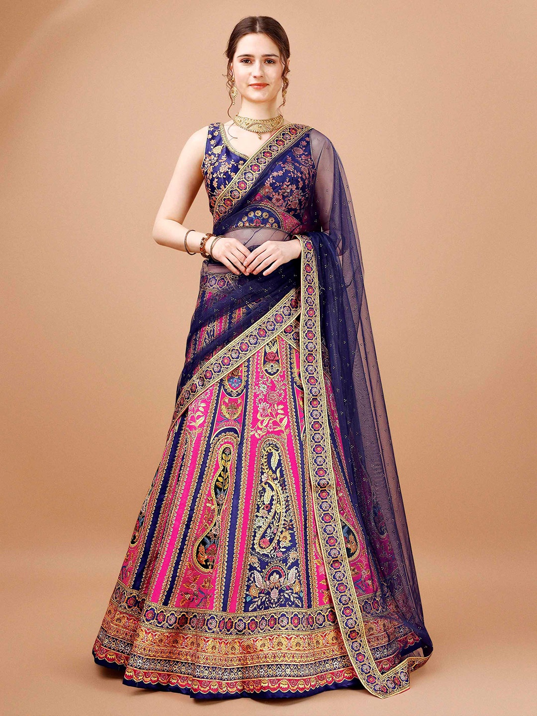 SAPTRANGI Floral Embroidered Beads And Stones Ready To Wear Lehenga & Blouse With Dupatta, Blue
SAPTRANGI Floral Embroidered Beads And Stones Ready To Wear Lehenga & Blouse With Dupatta, Blue
