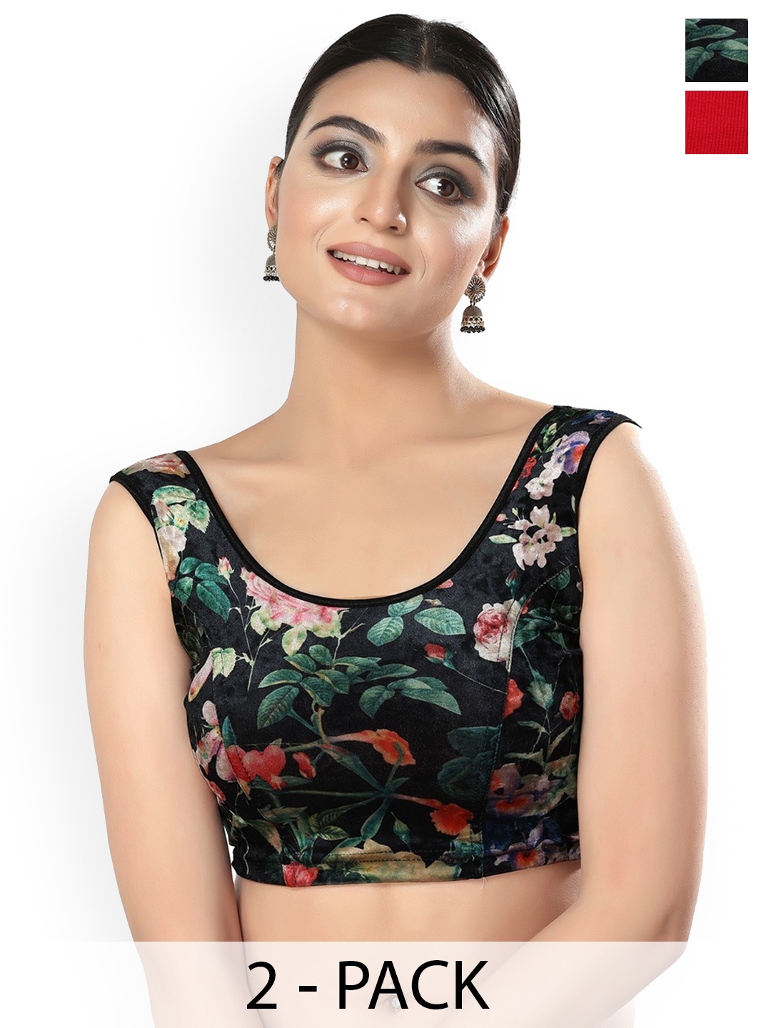 SALWAR STUDIO Pack Of 2 Cotton Saree Blouse, Red