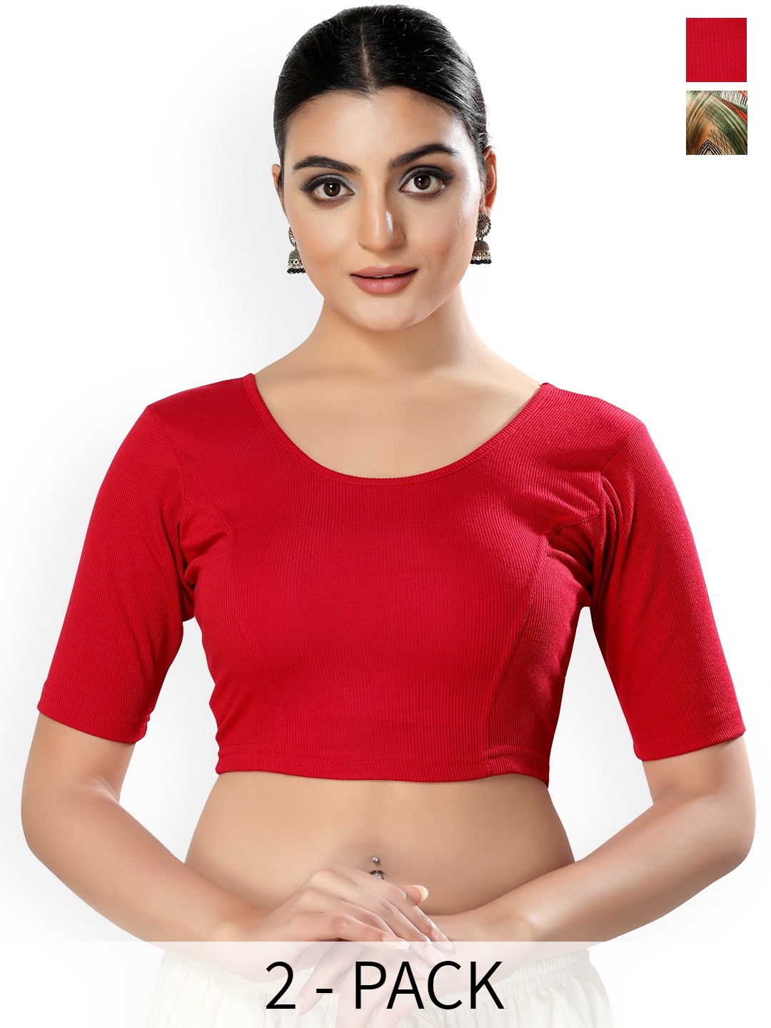 SALWAR STUDIO Pack Of 2 Cotton Saree Blouse, Red
