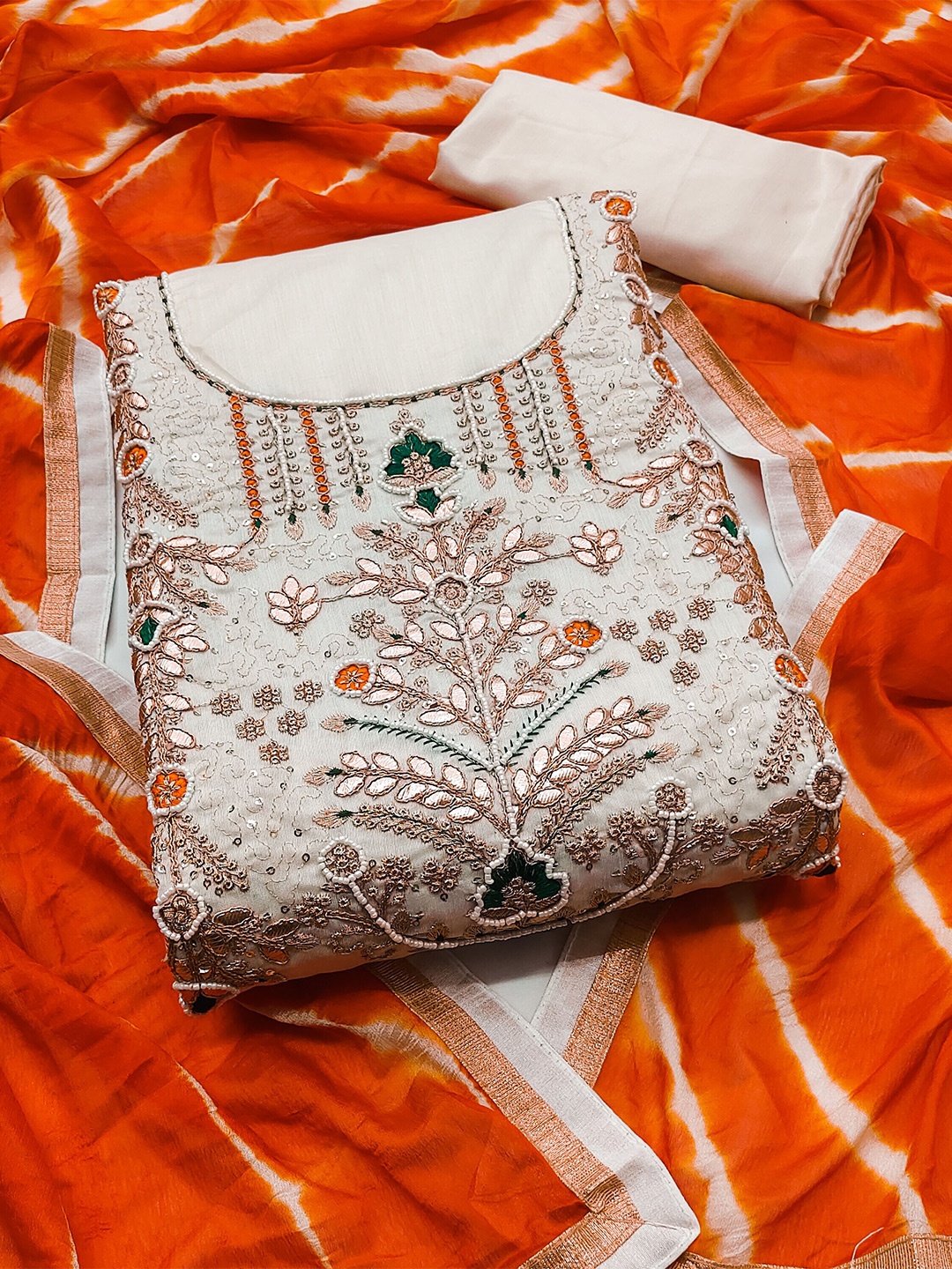 MANVAA Ethnic Motifs Embellished Beads and Stones Detail Unstitched Dress Material, Off white
MANVAA Ethnic Motifs Embellished Beads and Stones Detail Unstitched Dress Material, Off white
