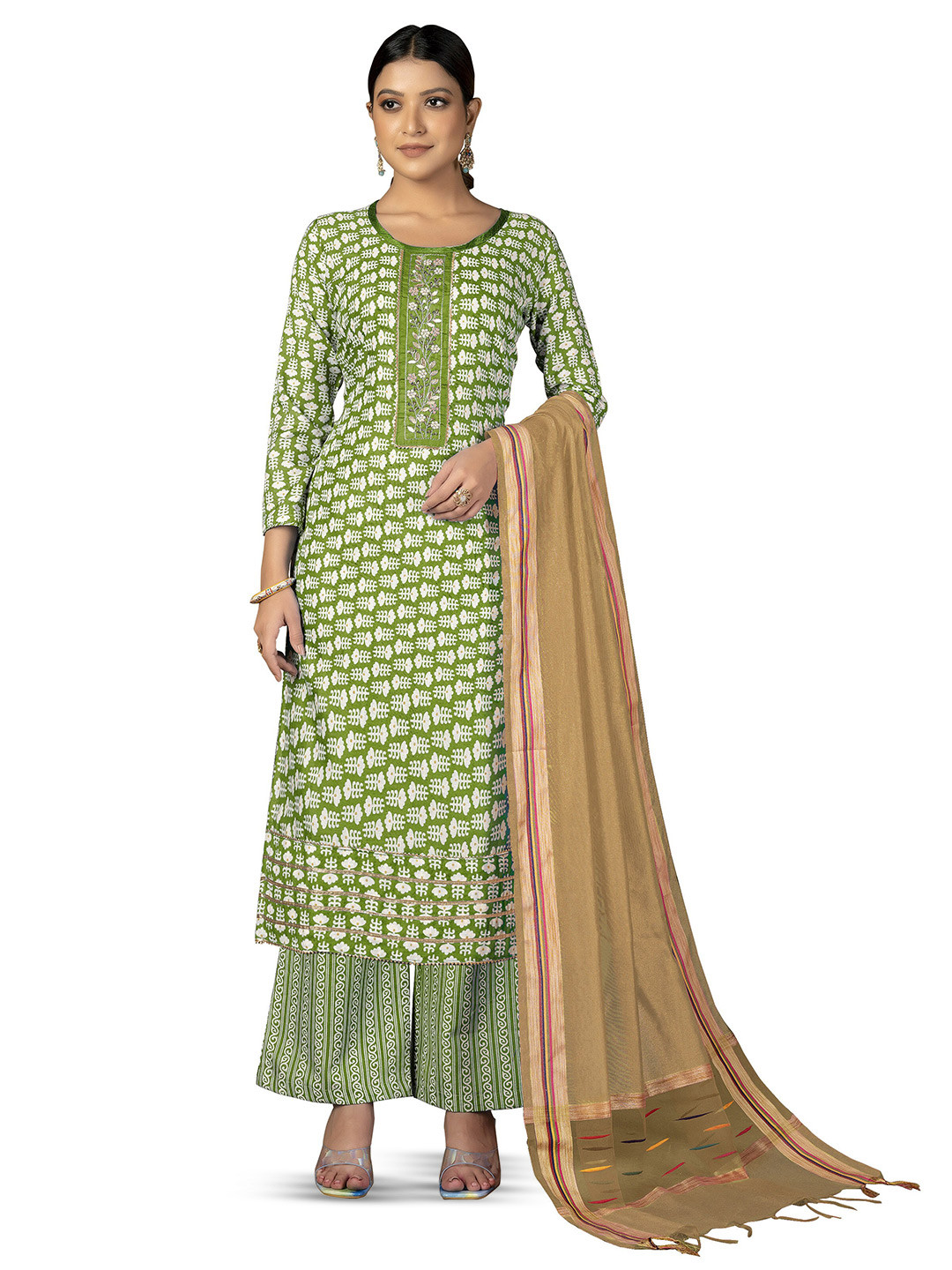 MANVAA Ethnic Motifs Printed Gotta Patti Detail Pure Cotton Unstitched Dress Material, Green
MANVAA Ethnic Motifs Printed Gotta Patti Detail Pure Cotton Unstitched Dress Material, Green