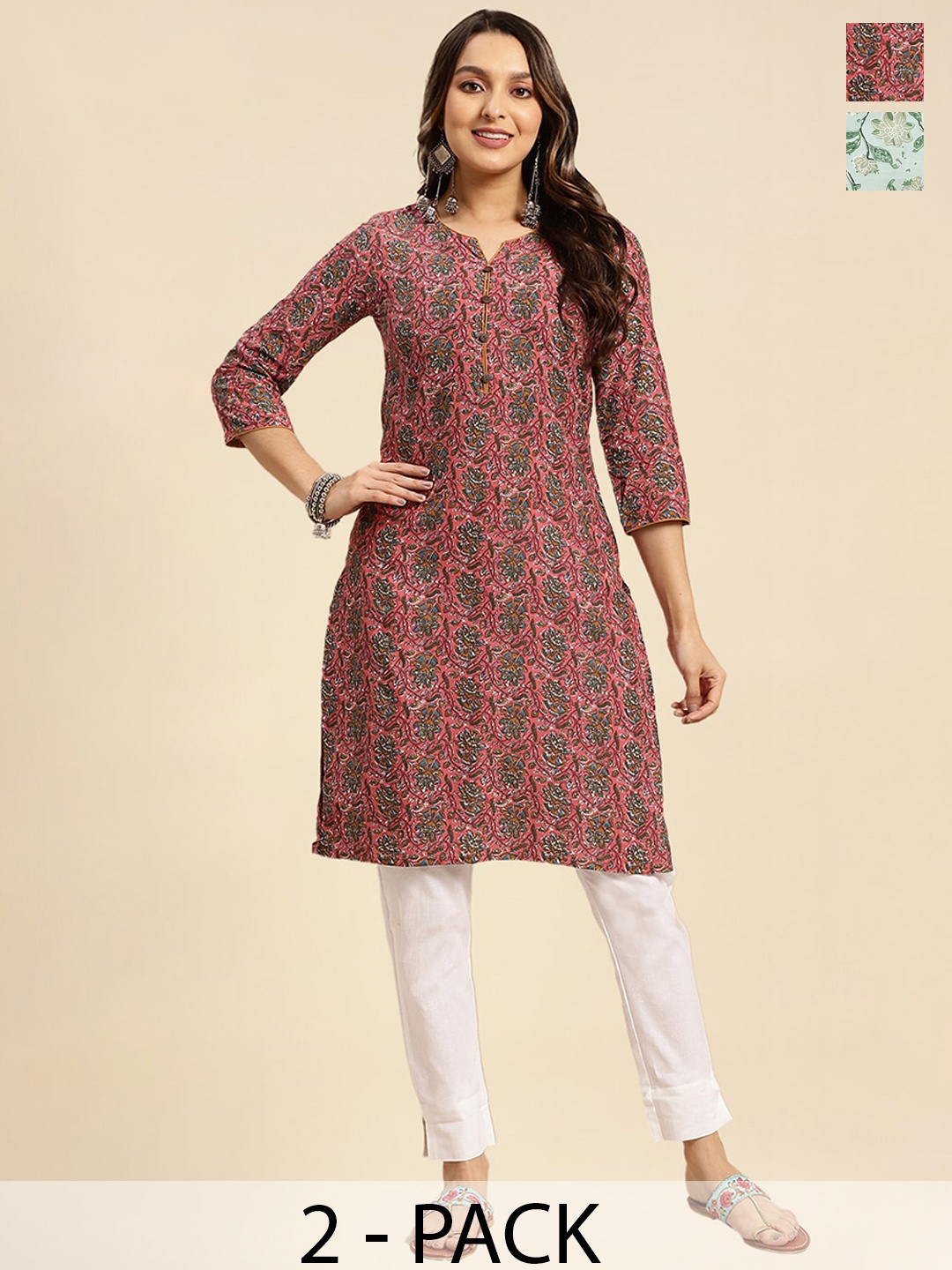 Rangita Pack of 2 Floral Round Neck Three-Quarter Sleeves Pure Cotton Straight Kurta, Coral
Rangita Pack of 2 Floral Round Neck Three-Quarter Sleeves Pure Cotton Straight Kurta, Coral