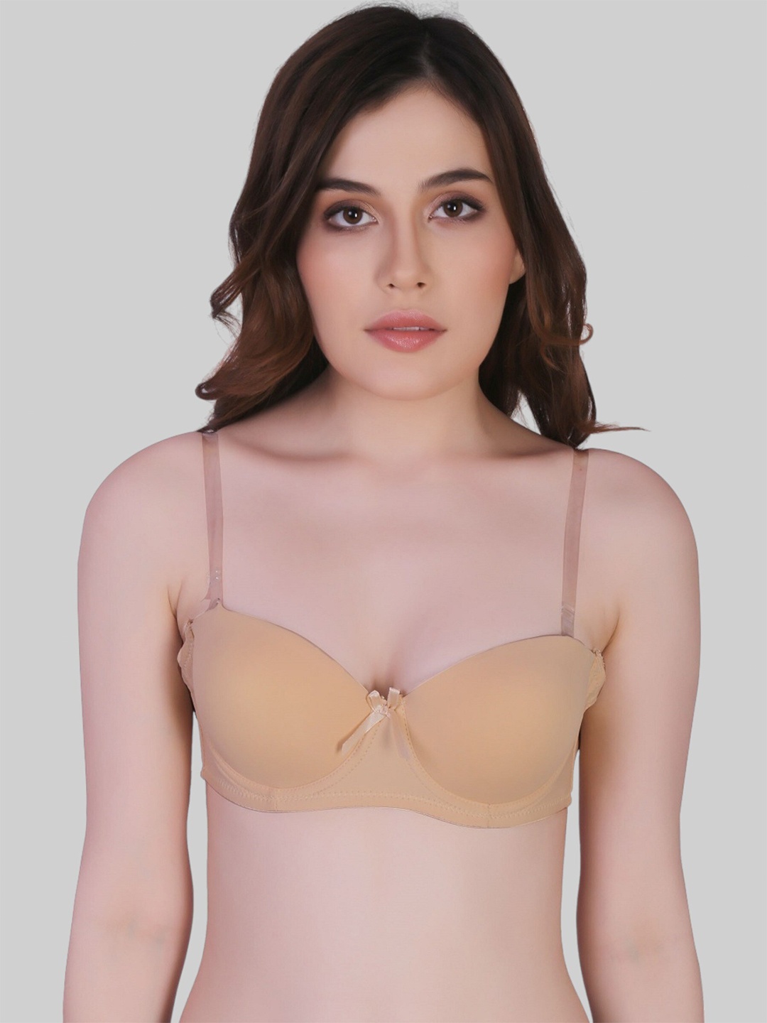PLUMBURY Half Coverage Underwired Lightly Padded Bandeau Bra with Side Bone, Beige
PLUMBURY Half Coverage Underwired Lightly Padded Bandeau Bra with Side Bone, Beige
