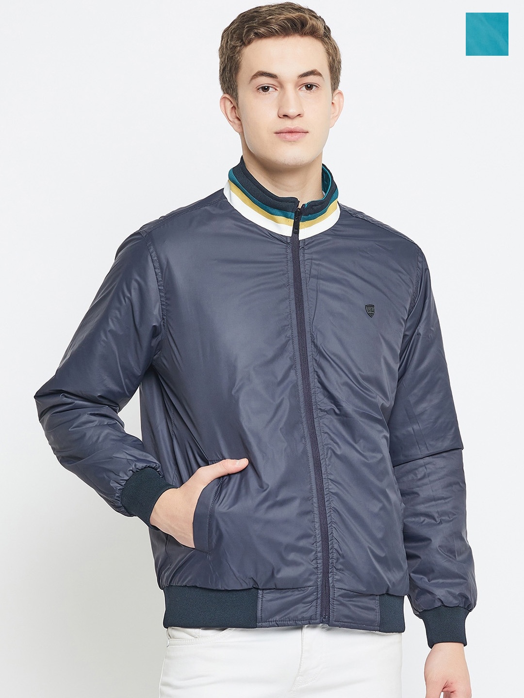 Okane Reversible Mock Collar Bomber Jacket, Green