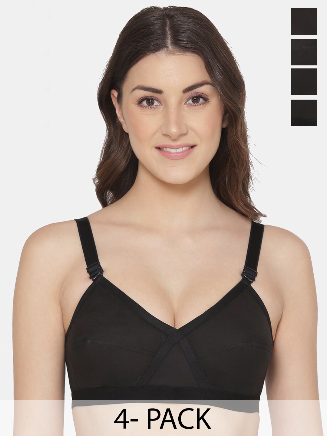 KOMLI Pack Of 4 Full Coverage Non-Padded Pure Cotton Minimizer Bras with All Day Comfort, Black
KOMLI Pack Of 4 Full Coverage Non-Padded Pure Cotton Minimizer Bras with All Day Comfort, Black
