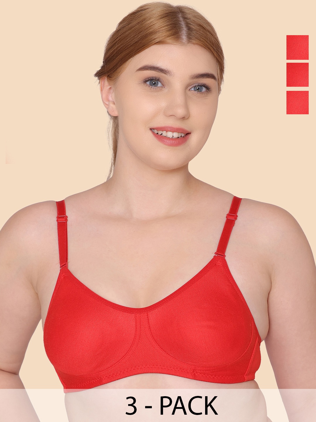 KOMLI Pack Of 3 Pure Cotton T-shirt Bra Full Coverage Non-Wired Non Padded All Day Comfort, Red
KOMLI Pack Of 3 Pure Cotton T-shirt Bra Full Coverage Non-Wired Non Padded All Day Comfort, Red