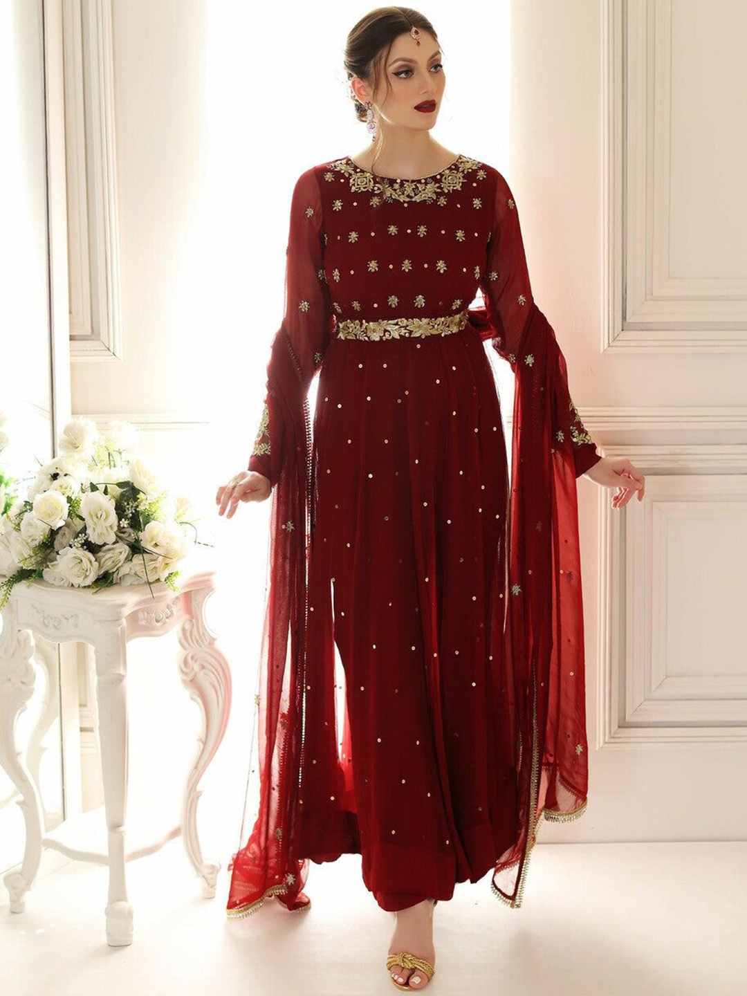 BLACK SCISSOR Ethnic Motifs Embroidered Sequinned Kurta with Trousers & With Dupatta, Maroon
BLACK SCISSOR Ethnic Motifs Embroidered Sequinned Kurta with Trousers & With Dupatta, Maroon