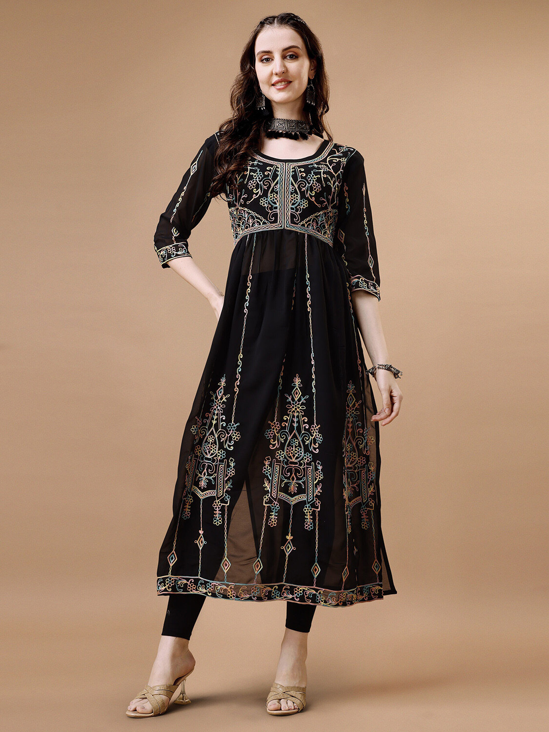 FabFairy Ethnic Motifs Embroidered Chikankari Detailed Pleated A-Line Kurta, Black
FabFairy Ethnic Motifs Embroidered Chikankari Detailed Pleated A-Line Kurta, Black