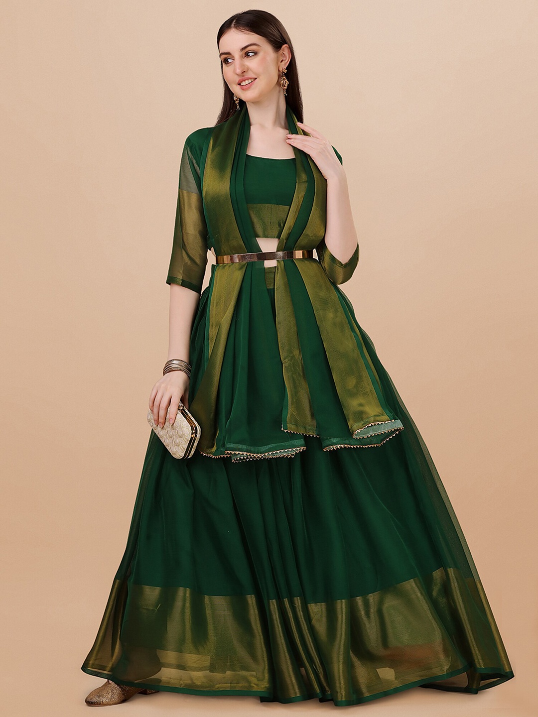 N N ENTERPRISE Silk Chiffon Zari Semi Stitched Lehenga & Unstitched Blouse With Dupatta, Green
N N ENTERPRISE Silk Chiffon Zari Semi Stitched Lehenga & Unstitched Blouse With Dupatta, Green