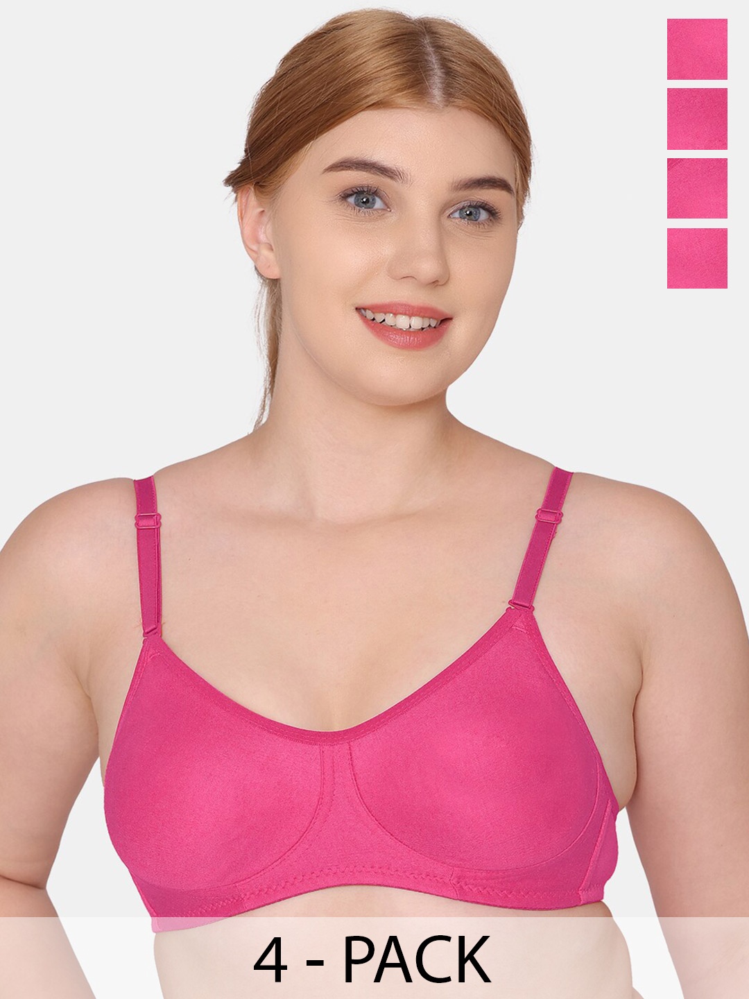 KOMLI Pack Of 4 Pure Cotton T-shirt Bra Full Coverage Non-Wired Non Padded All Day Comfort, Pink
KOMLI Pack Of 4 Pure Cotton T-shirt Bra Full Coverage Non-Wired Non Padded All Day Comfort, Pink