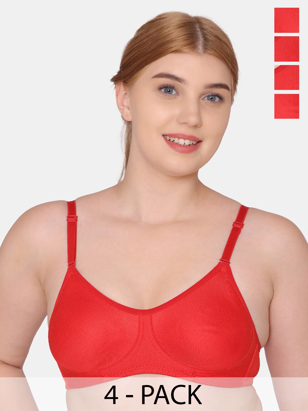 KOMLI Pack Of 4 Pure Cotton T-shirt Bra Full Coverage Non-Wired Non Padded All Day Comfort, Red
KOMLI Pack Of 4 Pure Cotton T-shirt Bra Full Coverage Non-Wired Non Padded All Day Comfort, Red