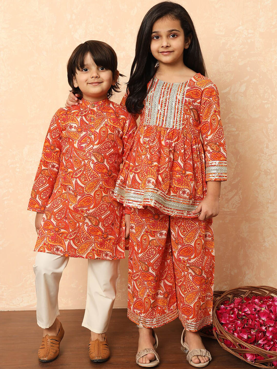 Readiprint Boys Paisley Printed Pure Cotton Straight Kurta With Pyjamas, Orange 
Readiprint Boys Paisley Printed Pure Cotton Straight Kurta With Pyjamas, Orange