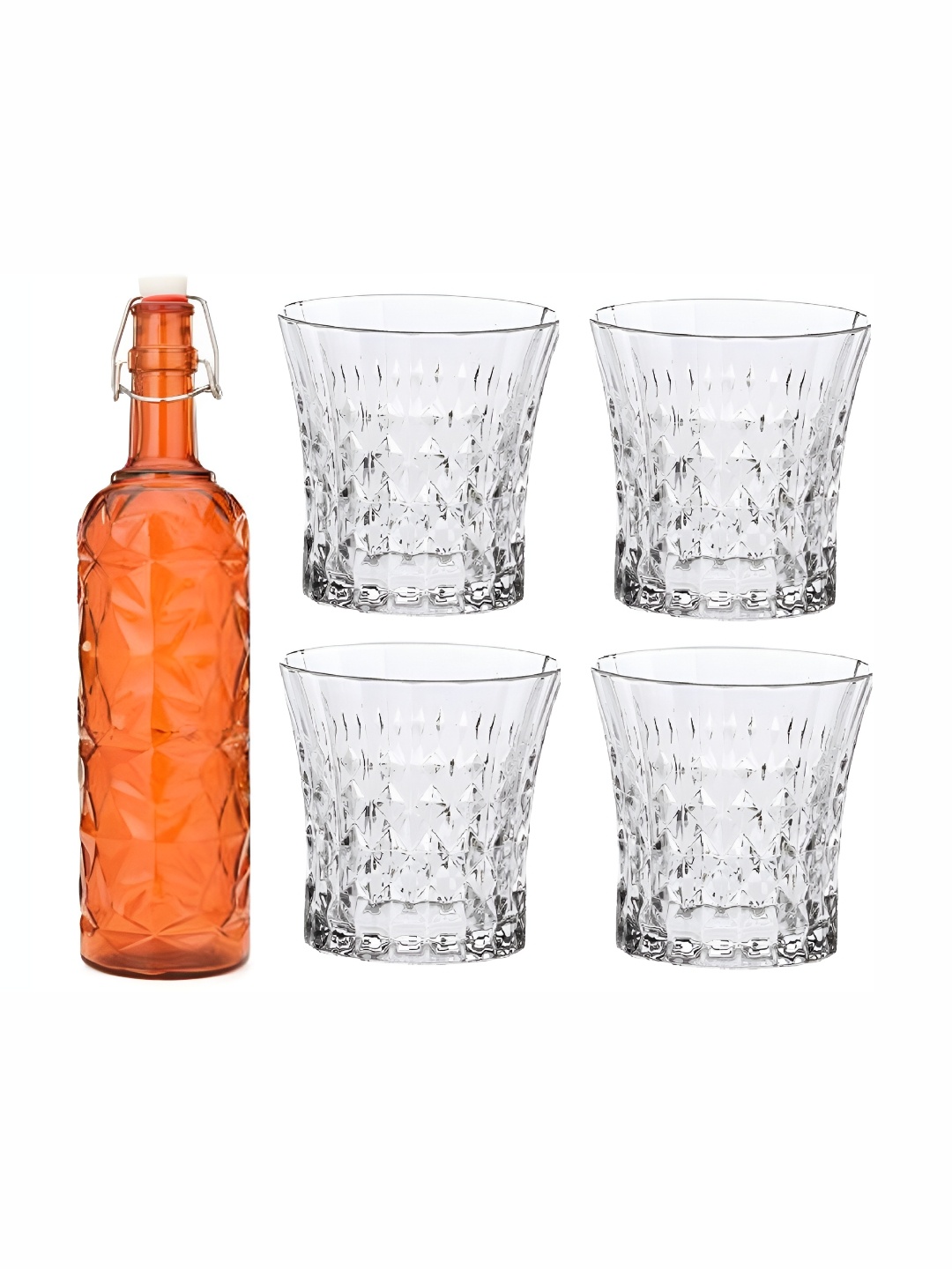 Afast Orange Coloured & Transparent 5 Pieces Textured Whisky Glasses & Water Bottle
Afast Orange Coloured & Transparent 5 Pieces Textured Whisky Glasses & Water Bottle