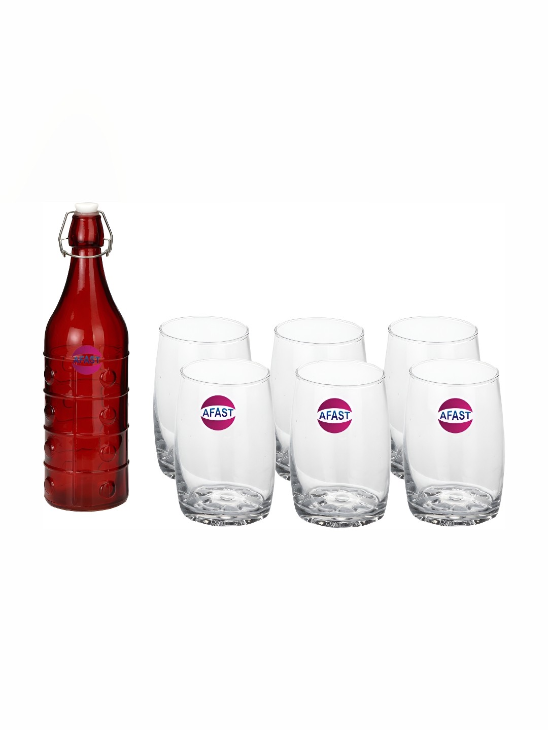 Afast 7 Pcs Red & Transparent Glasses With Water Bottle