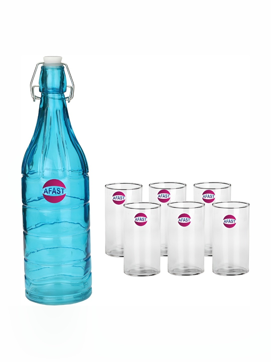 Afast Blue & Transparent 7 Pcs Glass Water Or Juice Glasses With Water Bottle
Afast Blue & Transparent 7 Pcs Glass Water Or Juice Glasses With Water Bottle