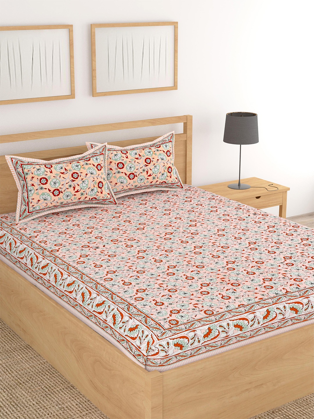 Lali Prints Peach-Coloured Floral Cotton 210 TC King Bedsheet with 2 Pillow Covers
Lali Prints Peach-Coloured Floral Cotton 210 TC King Bedsheet with 2 Pillow Covers