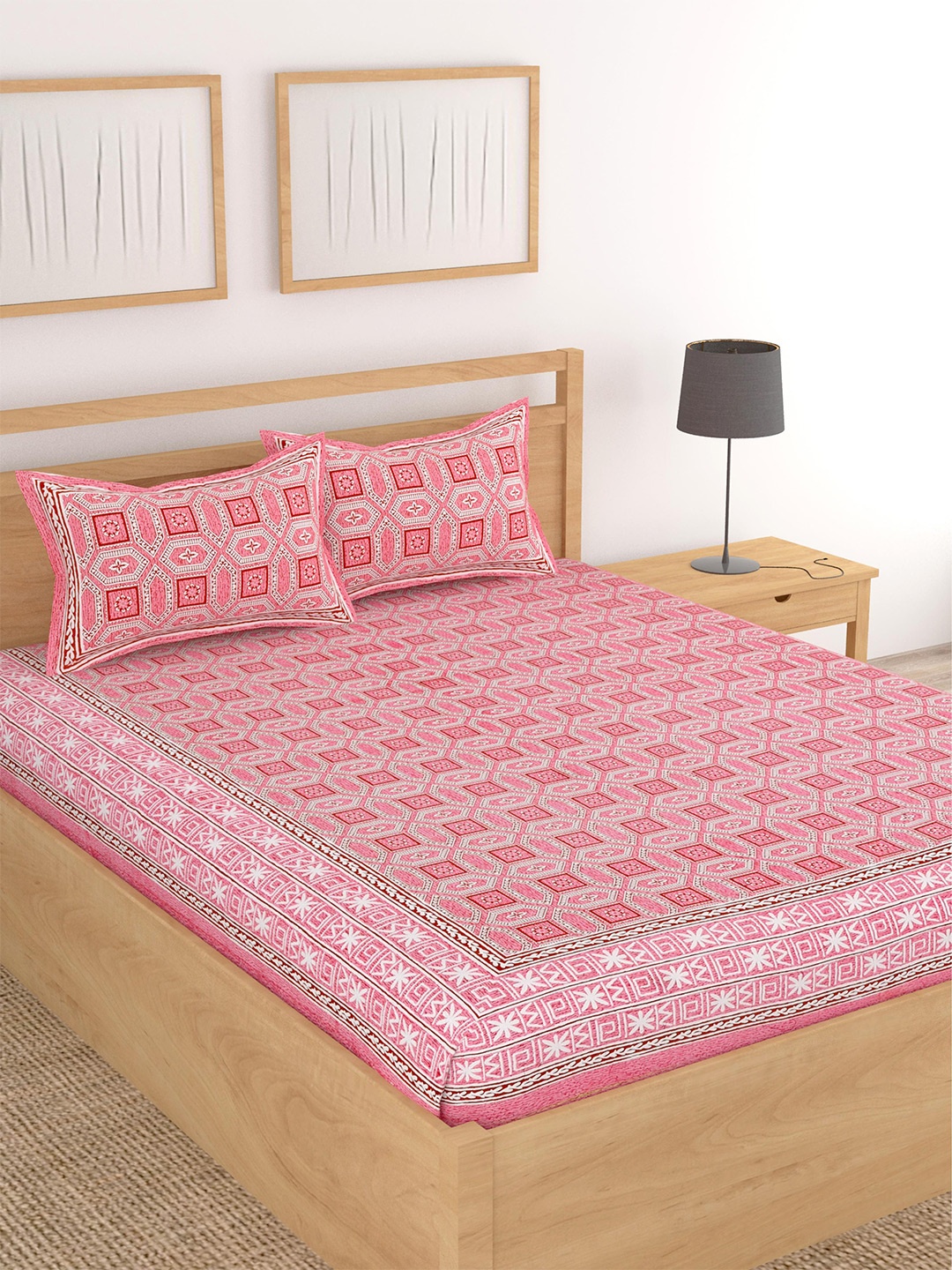 Lali Prints Pink & White Ethnic Printed Cotton 210 TC King Bedsheet with 2 Pillow Covers
Lali Prints Pink & White Ethnic Printed Cotton 210 TC King Bedsheet with 2 Pillow Covers