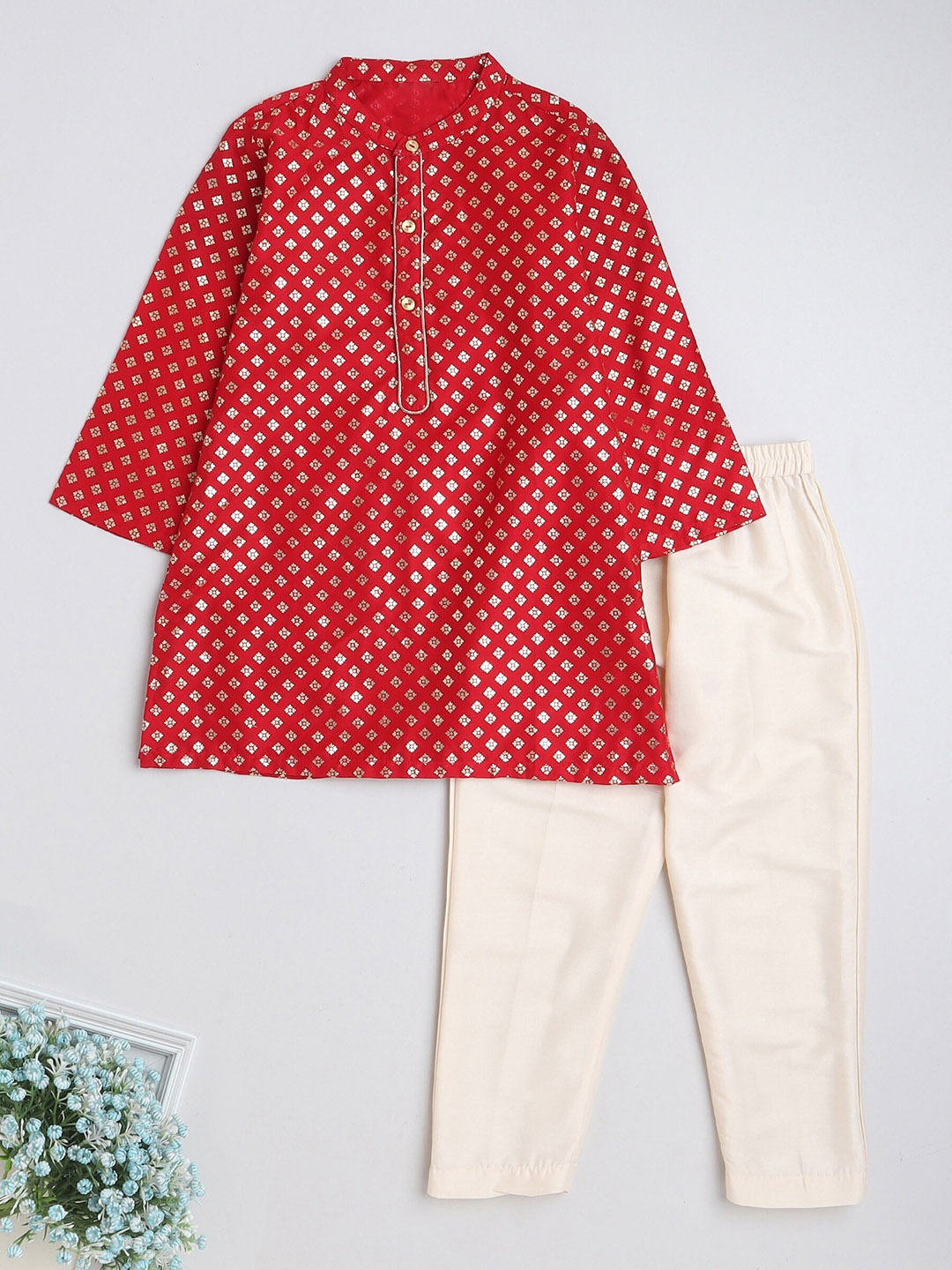 The Magic Wand Boys Ethnic Motifs Mandarin Collar Straight Kurta with Pyjamas, Red
The Magic Wand Boys Ethnic Motifs Mandarin Collar Straight Kurta with Pyjamas, Red