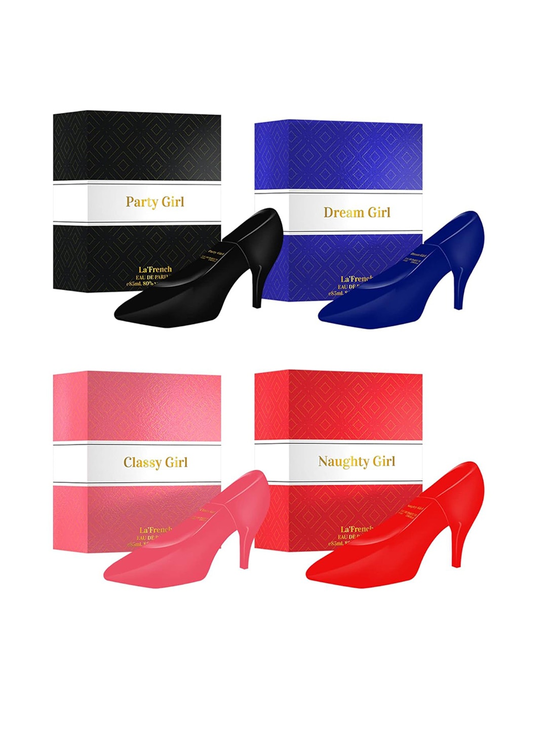 La French Women Set Of 4 Party-Classy-Naughty-Dream Girl Eau De Parfum - 85ml Each, Black
La French Women Set Of 4 Party-Classy-Naughty-Dream Girl Eau De Parfum - 85ml Each, Black