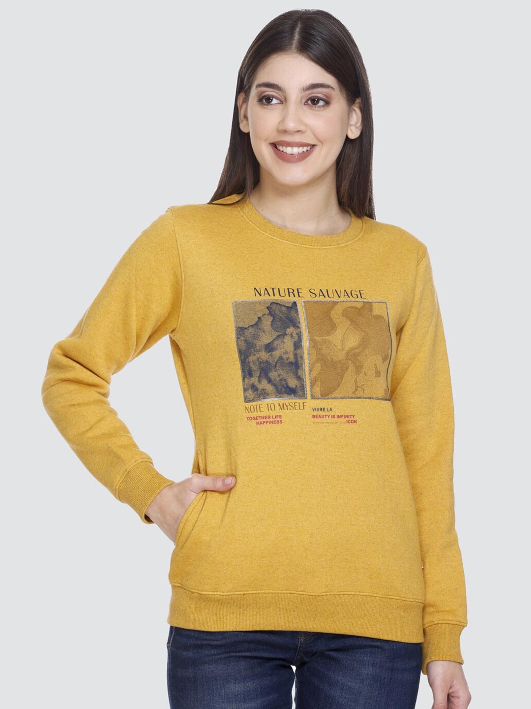 PEPLS Graphic Printed Fleece Sweatshirt, Yellow