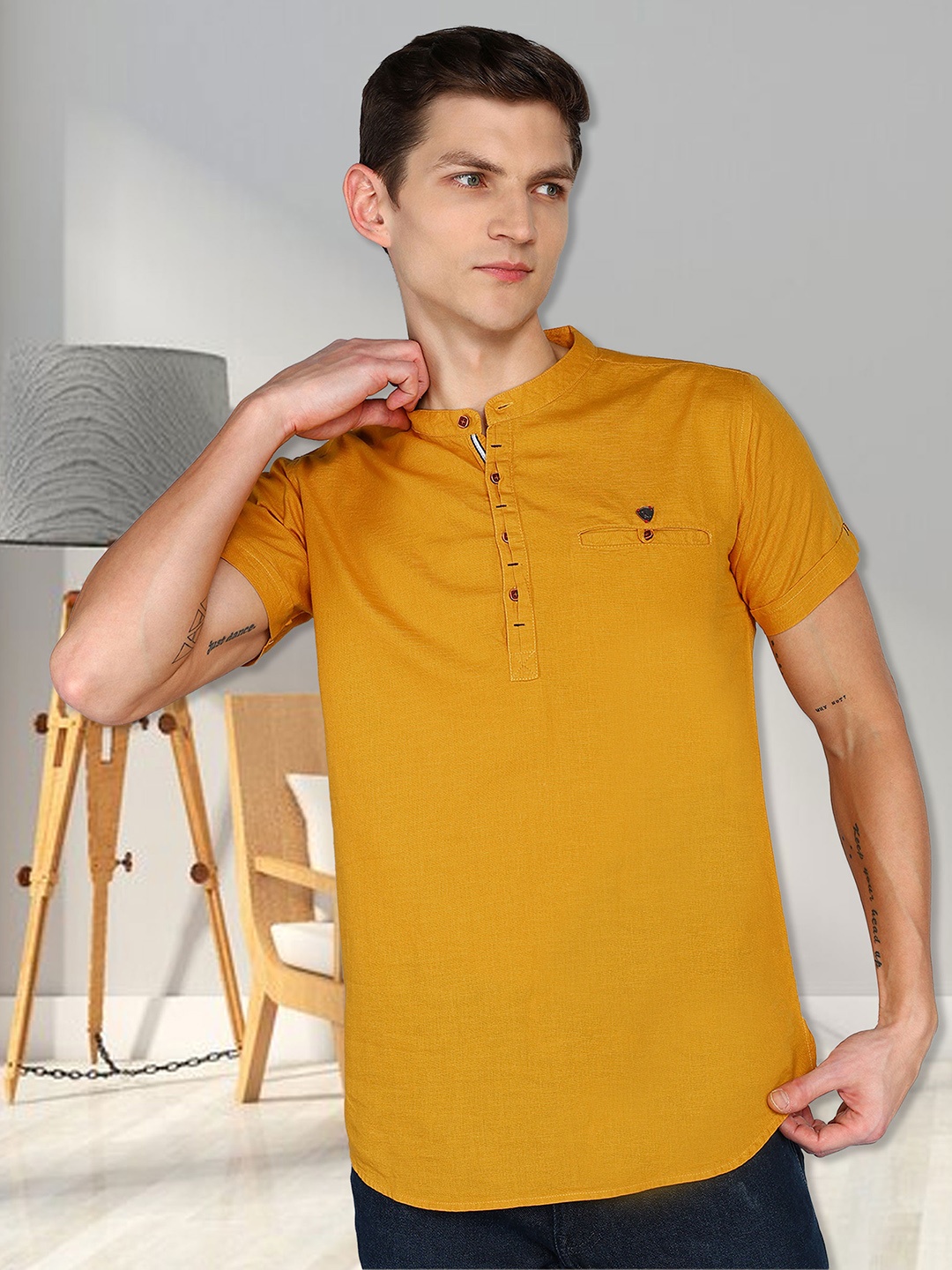 Kuons Avenue Linen Cotton Mandarin Collar Regular Sleeve Pathani Short Straight Kurta, Yellow
Kuons Avenue Linen Cotton Mandarin Collar Regular Sleeve Pathani Short Straight Kurta, Yellow