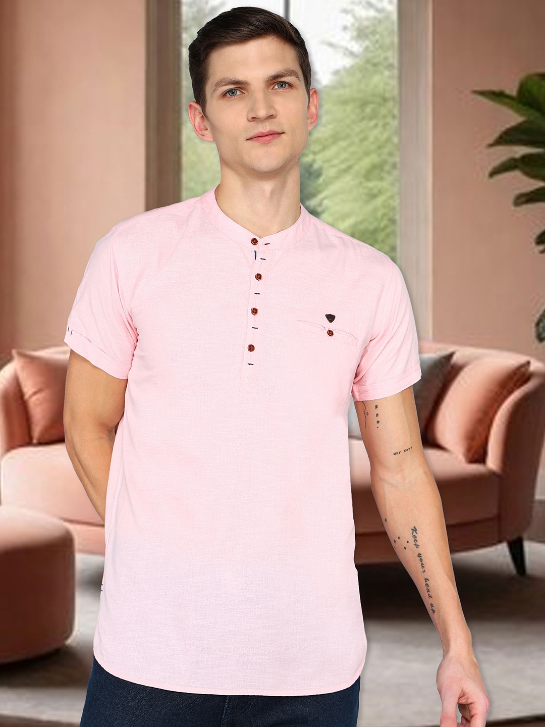 Kuons Avenue Linen Cotton Mandarin Collar Regular Sleeve Pathani Short Straight Kurta, Pink
Kuons Avenue Linen Cotton Mandarin Collar Regular Sleeve Pathani Short Straight Kurta, Pink