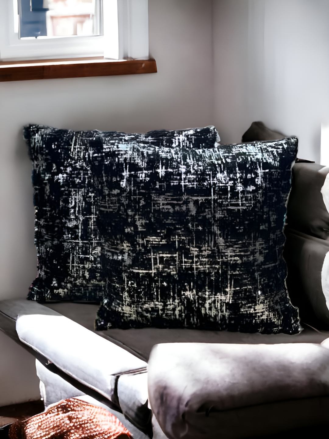 CASA-NEST Black 2 Pieces Abstract Square Cushion Covers