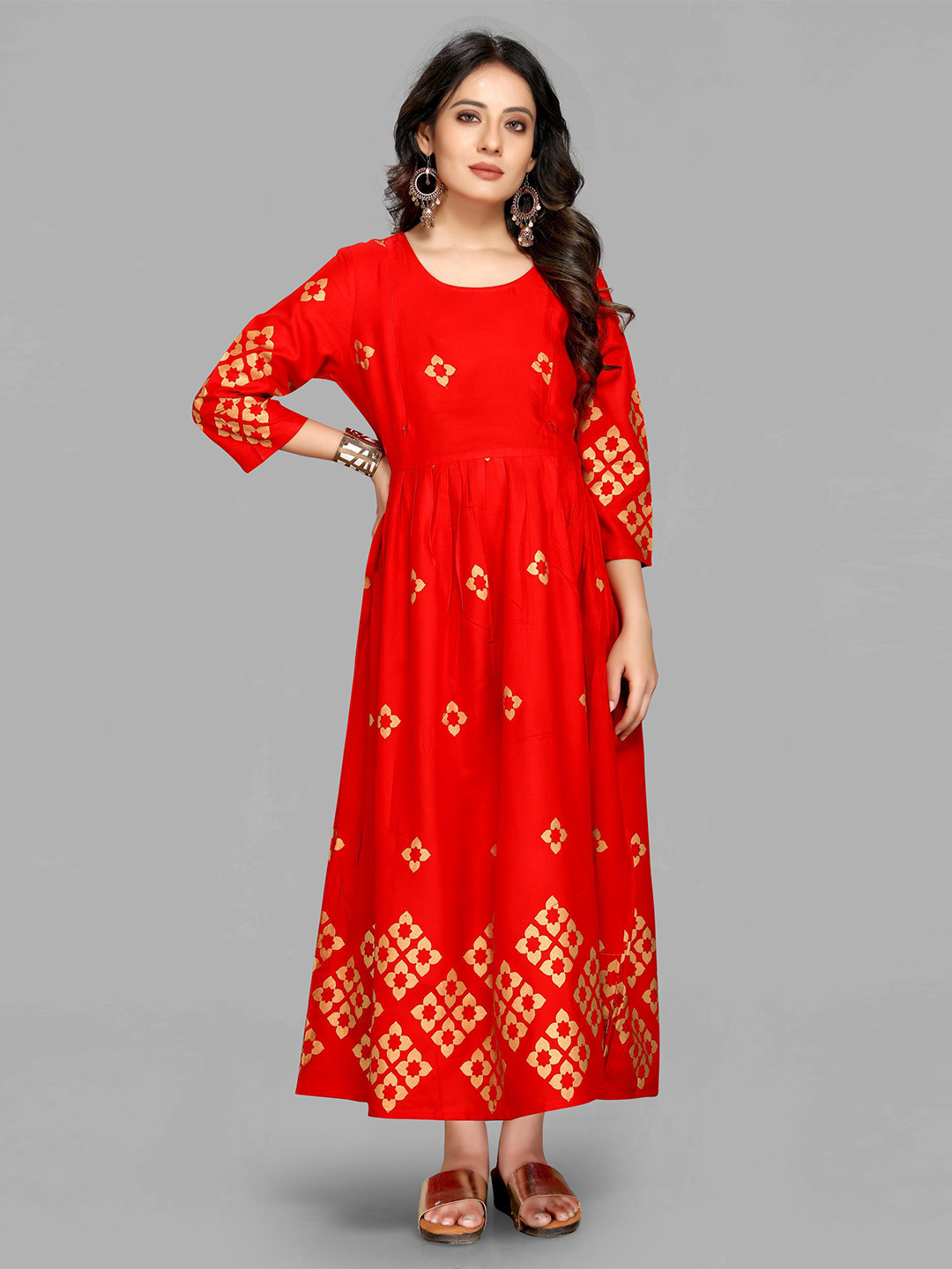 MAIYEE Floral Printed Round Neck Gathered Maternity Fit & Flare Maxi Ethnic Dress, Red
MAIYEE Floral Printed Round Neck Gathered Maternity Fit & Flare Maxi Ethnic Dress, Red
