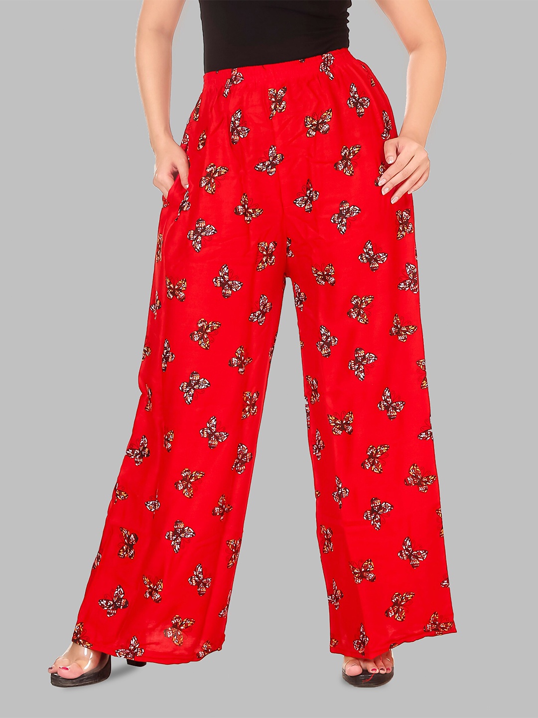 BAESD Quirky Printed Wide Leg Palazzos, Red