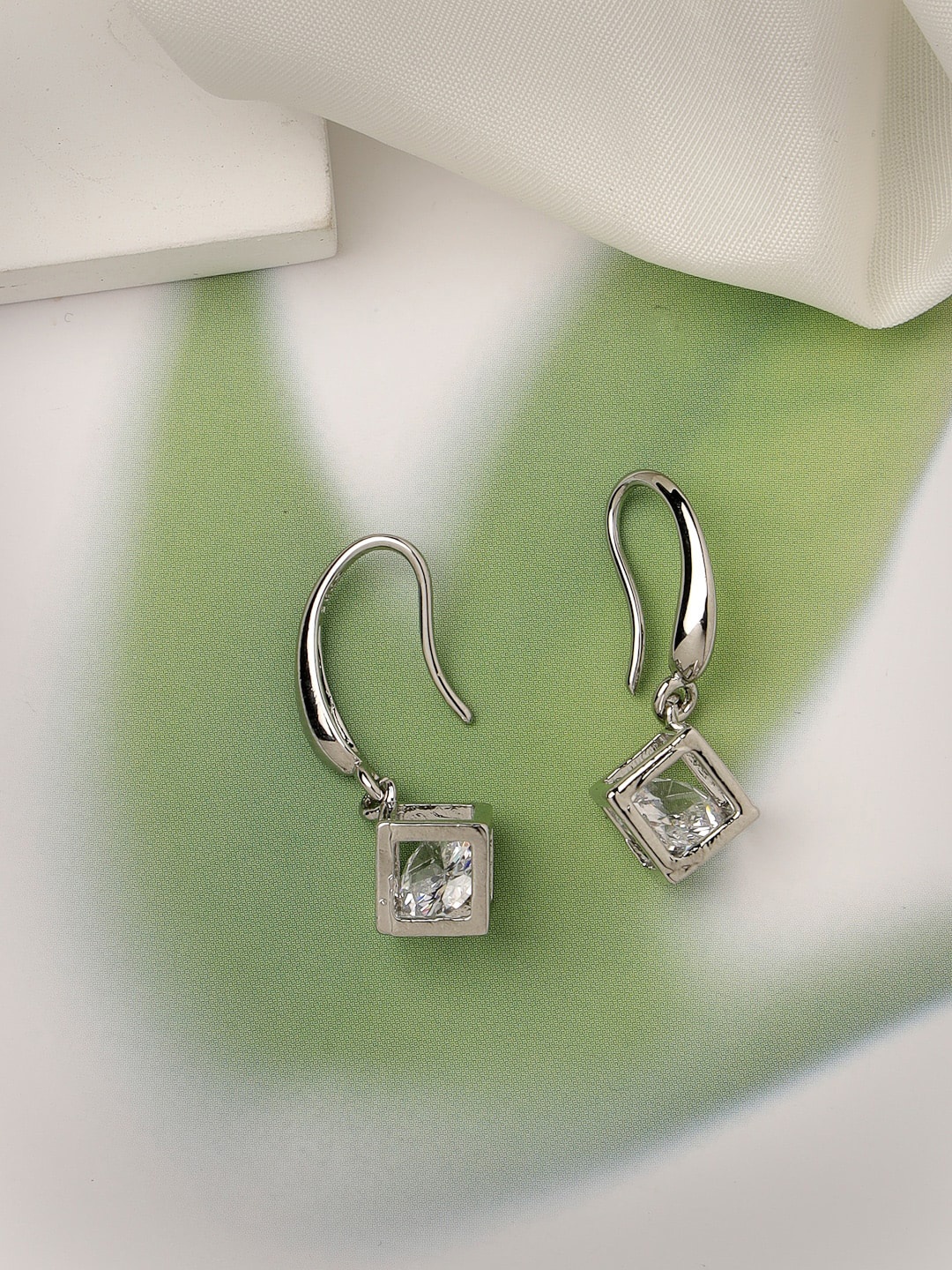Scintillare By Sukkhi Rhodium-Plated American Diamond Studded Geometric Drop Earrings, Silver
Scintillare By Sukkhi Rhodium-Plated American Diamond Studded Geometric Drop Earrings, Silver