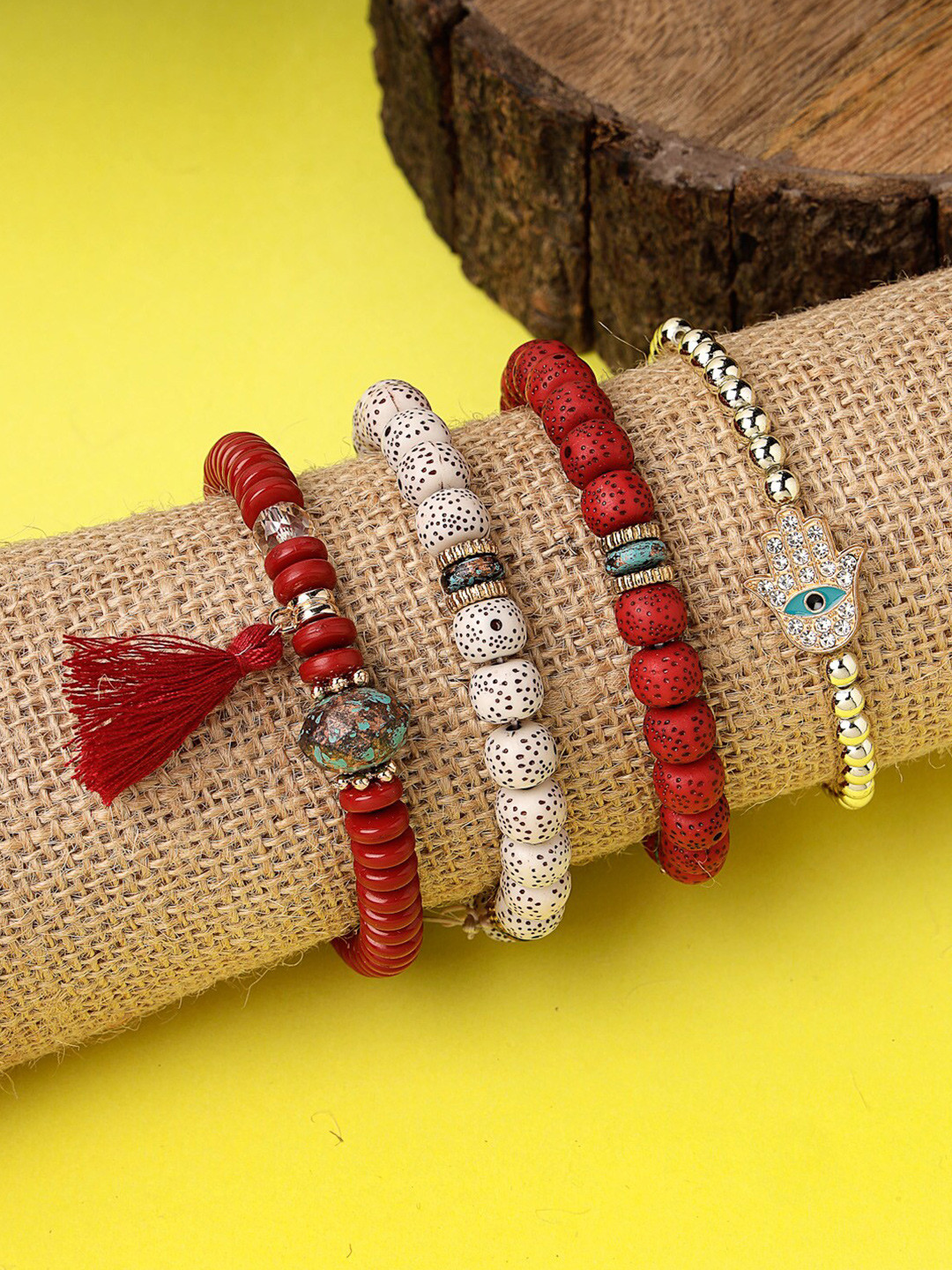 Scintillare By Sukkhi Set Of 4 Gold-Plated Crystal Studded Beads Beaded Evil-Eye Bracelet
Scintillare By Sukkhi Set Of 4 Gold-Plated Crystal Studded Beads Beaded Evil-Eye Bracelet