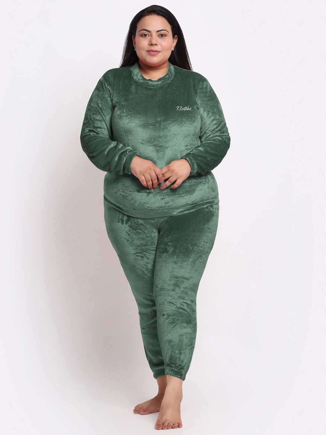 KLOTTHE Women Plus Size Solid Woollen Night Suit, Green
KLOTTHE Women Plus Size Solid Woollen Night Suit, Green