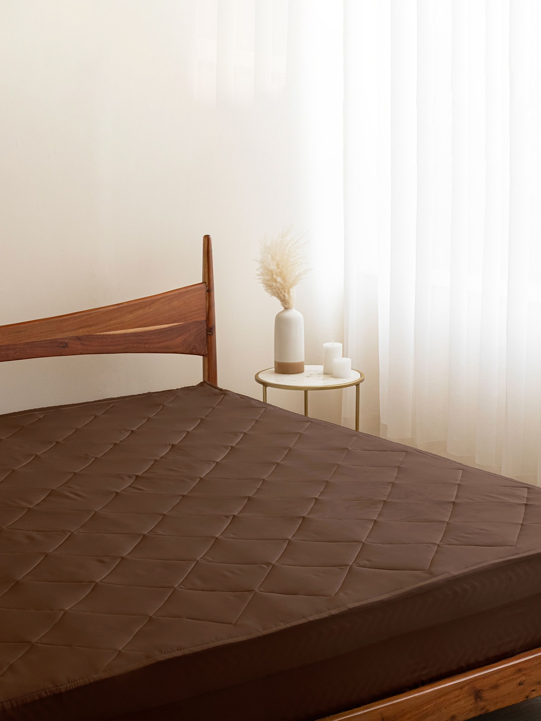 HOMEMONDE Brown Cotton Waterproof Elastic fitted Quilted Mattress Protector