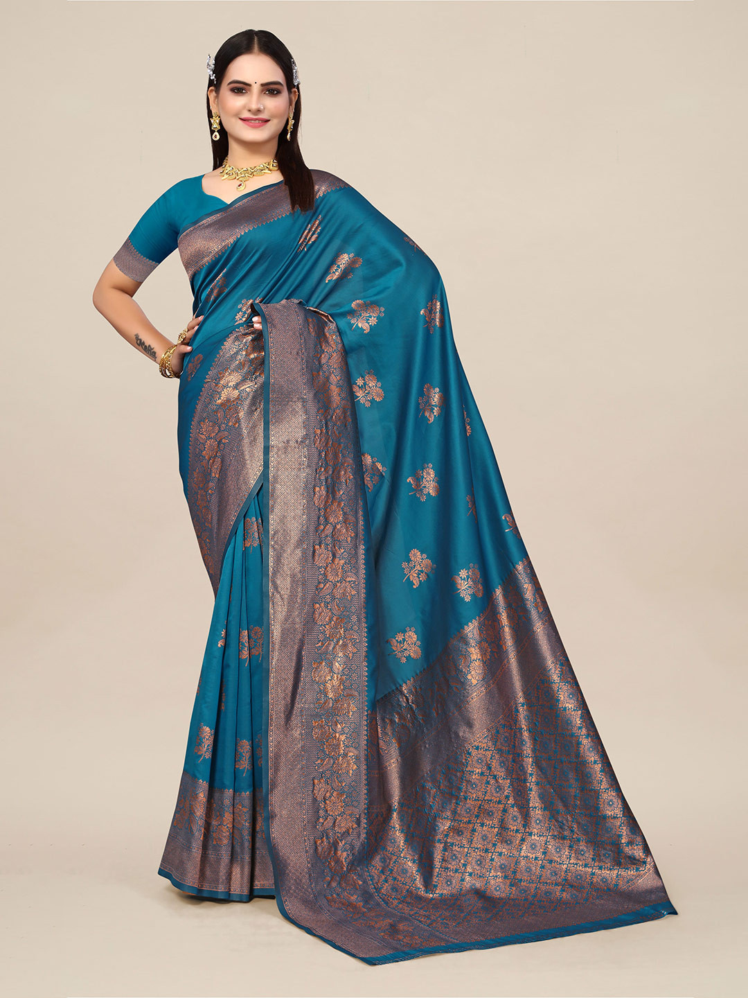 SHAYRI Ethnic Motifs Woven Design Banarasi Saree, Turquoise blue
SHAYRI Ethnic Motifs Woven Design Banarasi Saree, Turquoise blue
