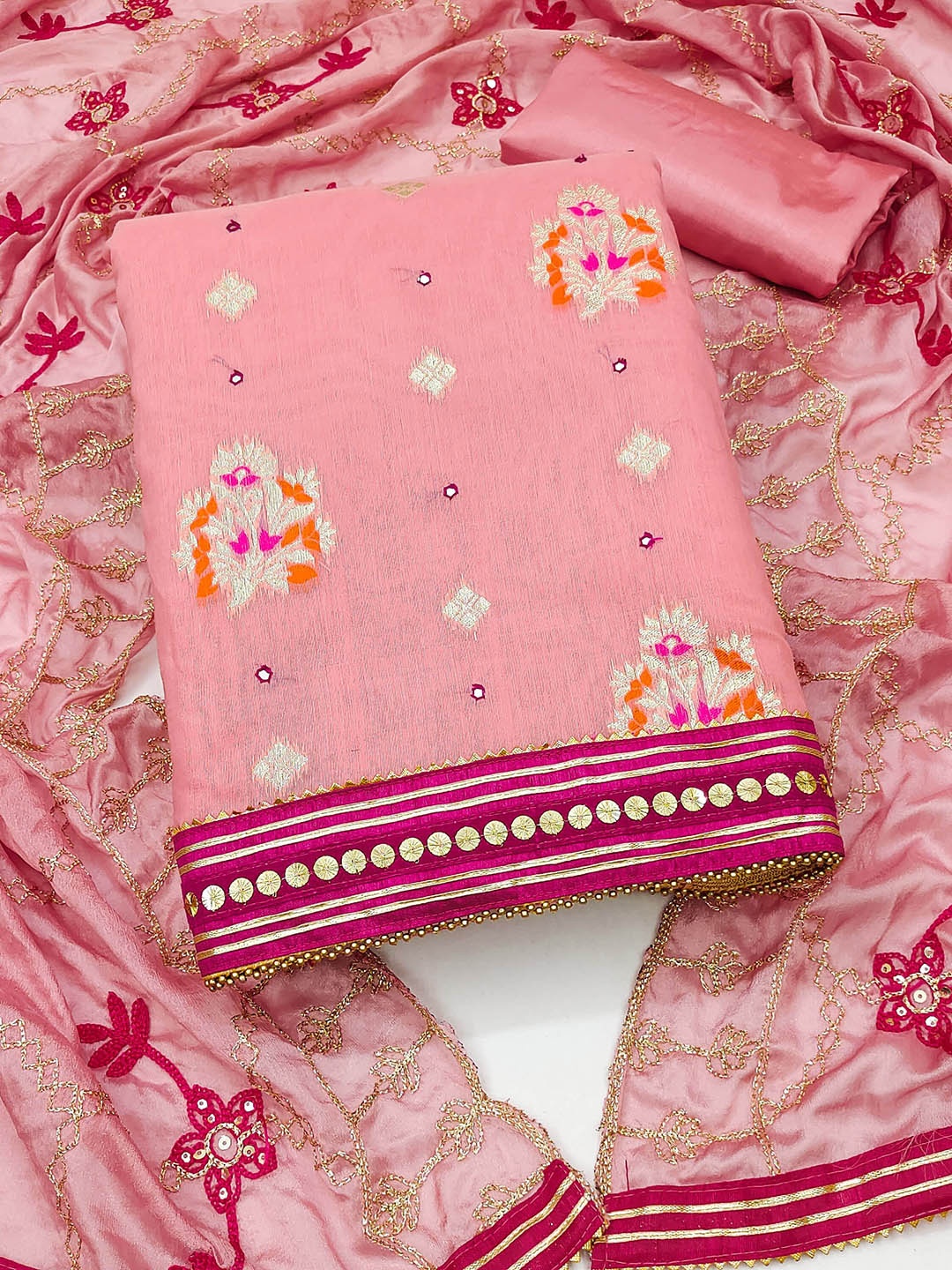 MANVAA Ethnic Motifs Banarasi Jacquard Woven Design Mirror Work Unstitched Dress Material, Pink
MANVAA Ethnic Motifs Banarasi Jacquard Woven Design Mirror Work Unstitched Dress Material, Pink