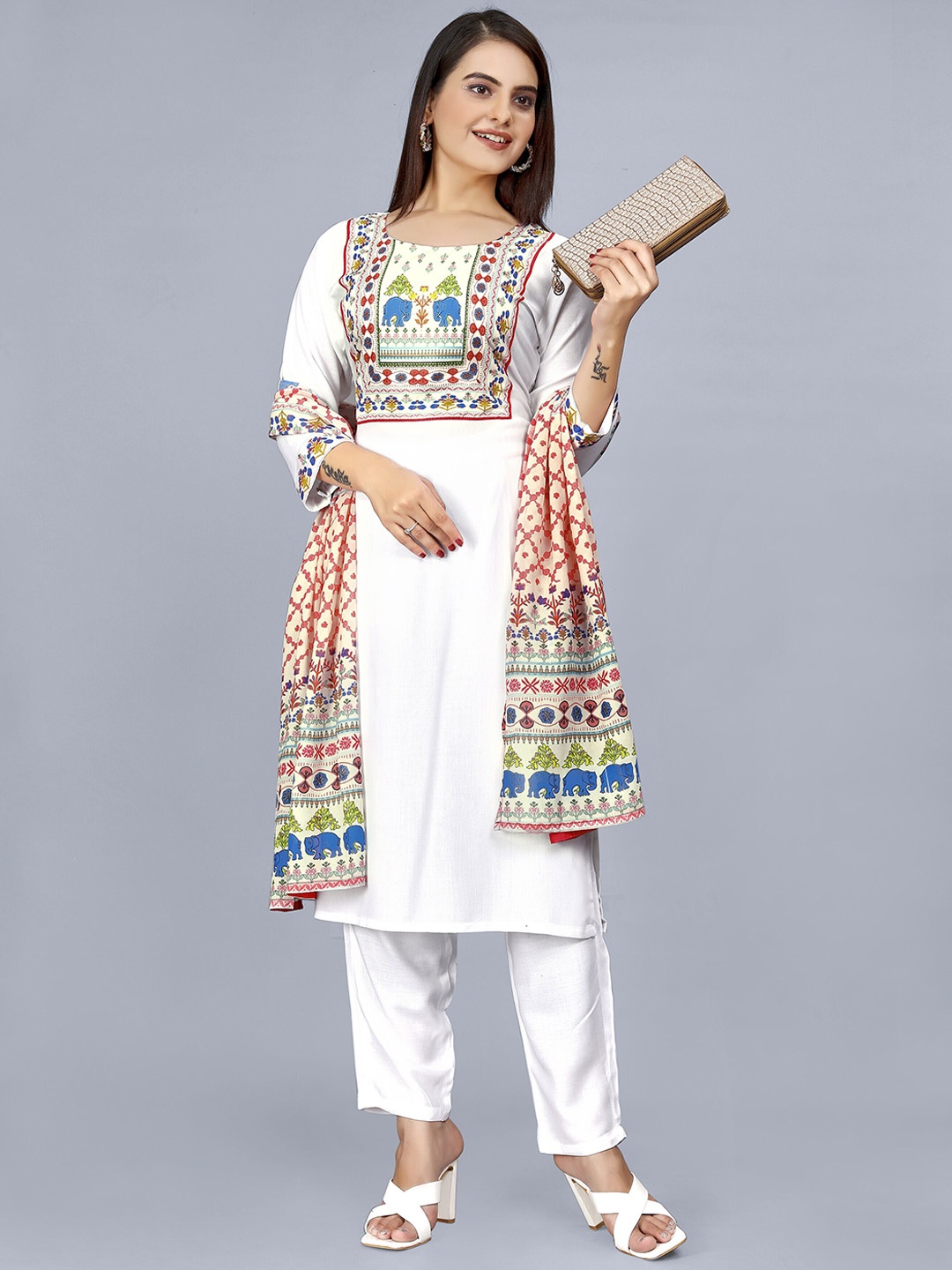 AMRUTVARSHA CREATION Yoke Design Round Neck Straight Kurta with Palazzos & Dupatta, White
AMRUTVARSHA CREATION Yoke Design Round Neck Straight Kurta with Palazzos & Dupatta, White
