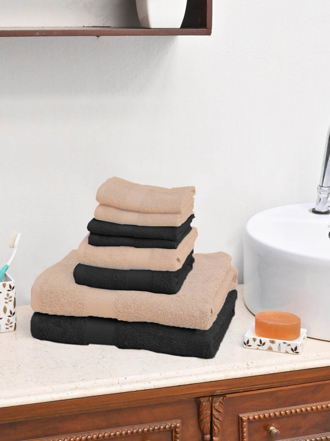 AVI Living Black 8 pieces Pure Cotton Towel Set