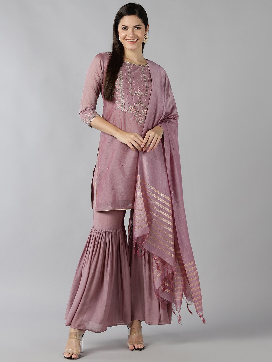 BAESD Beads and Stones Embroidered Chanderi Cotton Kurta with Sharara & Dupatta, Purple
BAESD Beads and Stones Embroidered Chanderi Cotton Kurta with Sharara & Dupatta, Purple
