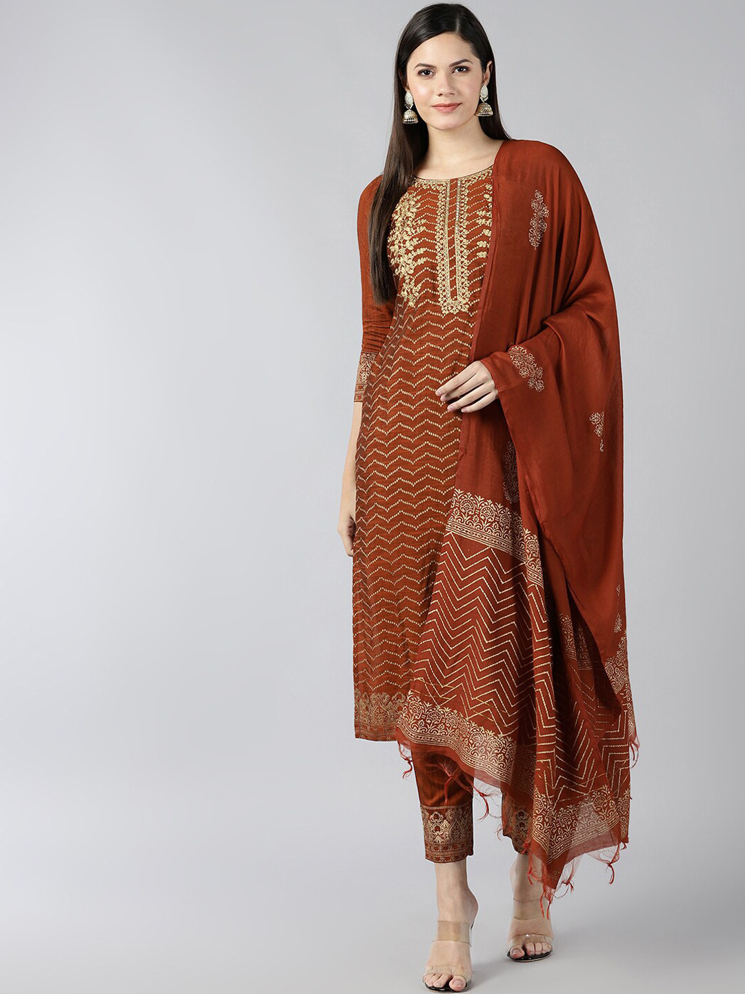 BAESD Ethnic Embroidered Thread work Round neck Straight Kurta with Trousers & Dupatta, Brown
BAESD Ethnic Embroidered Thread work Round neck Straight Kurta with Trousers & Dupatta, Brown