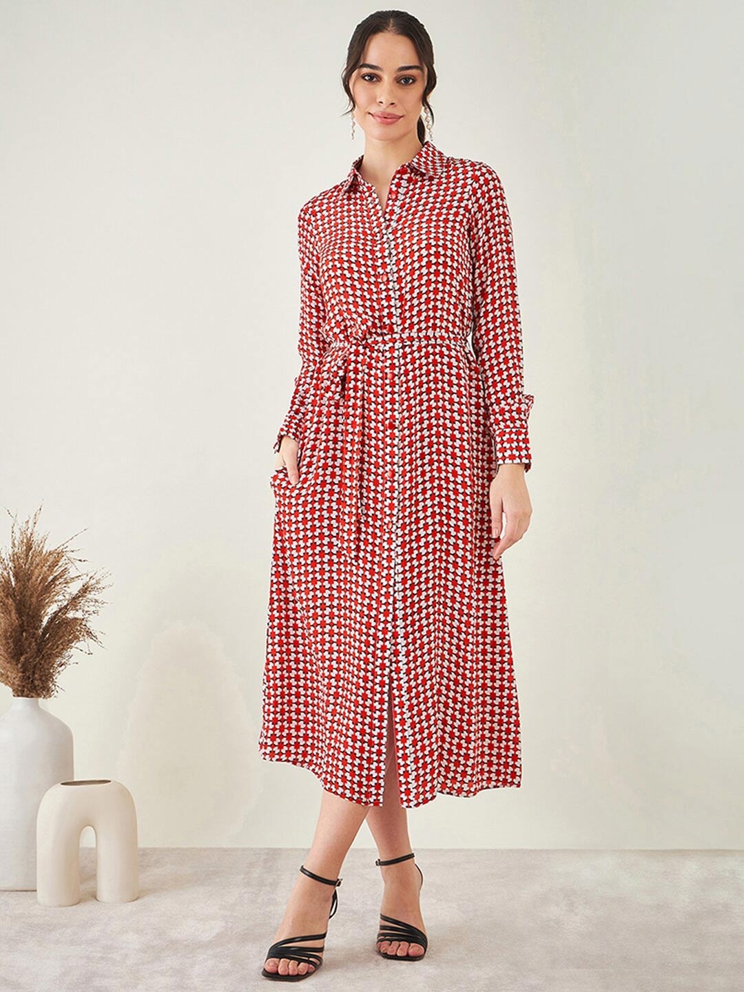 First Resort by Ramola Bachchan Geometric Printed Long Sleeves Shirt Style Midi Dress, Red
First Resort by Ramola Bachchan Geometric Printed Long Sleeves Shirt Style Midi Dress, Red