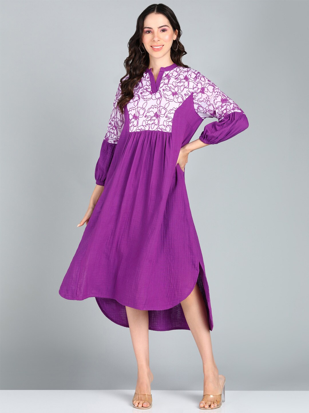 Zolo Label Floral Embroidered Mandarin Collar Puffed Sleeves A-Line Midi Dress, Purple
Zolo Label Floral Embroidered Mandarin Collar Puffed Sleeves A-Line Midi Dress, Purple