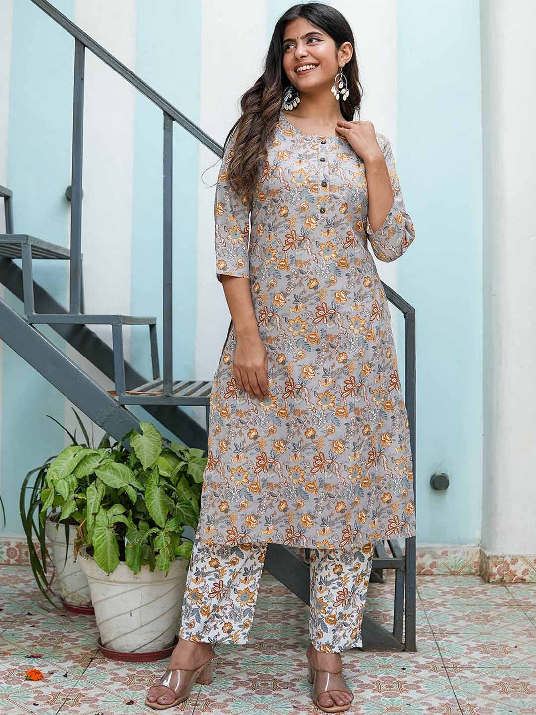 KIDPORIUM Floral Printed Round Neck Pure Cotton Straight Kurti with Trousers, Grey
KIDPORIUM Floral Printed Round Neck Pure Cotton Straight Kurti with Trousers, Grey