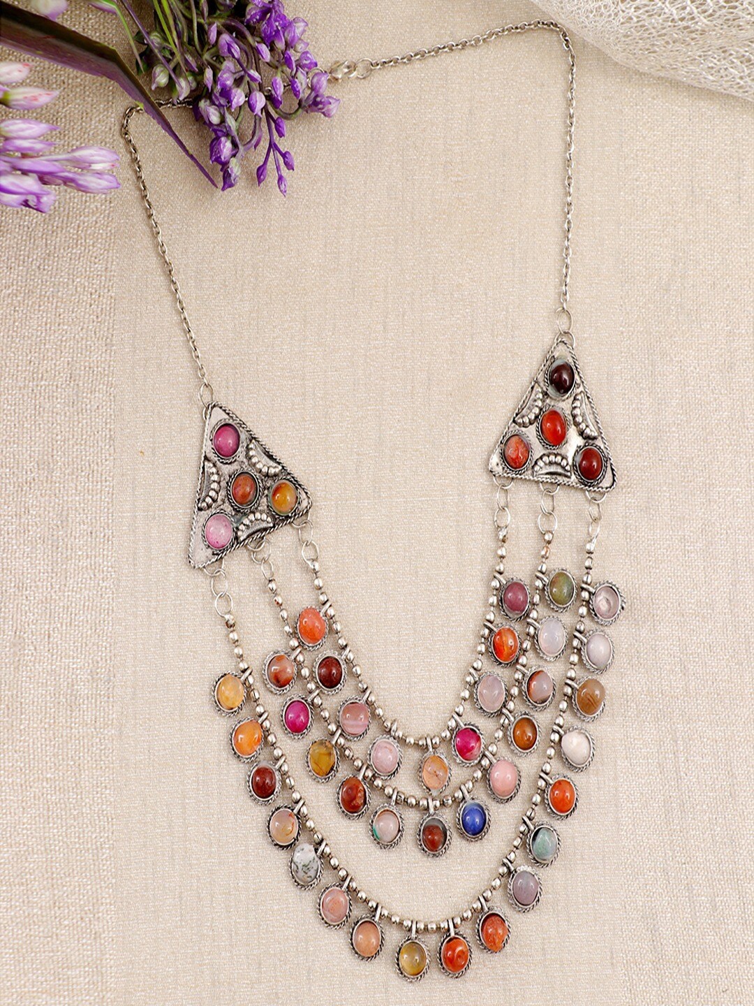 UNIVERSITY TRENDZ Multicoloured Silver-Plated Handcrafted Necklace