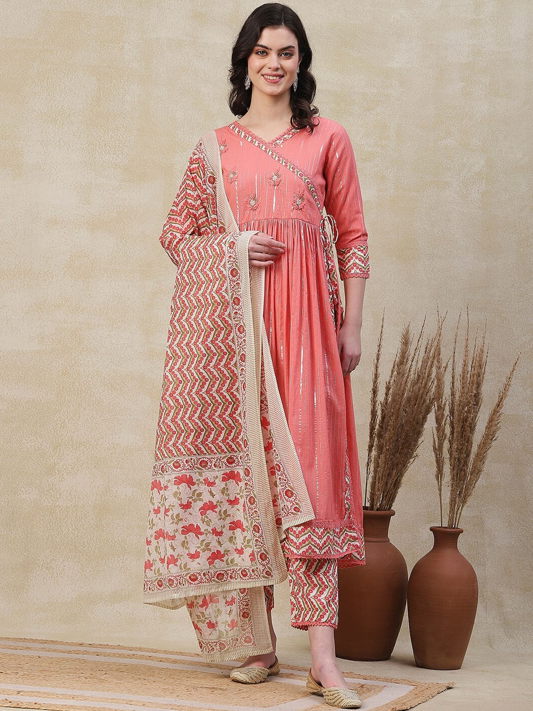 FASHOR Striped Beads and Stones Pleated Pure Cotton Kurta with Trouser & Dupatta, Peach
FASHOR Striped Beads and Stones Pleated Pure Cotton Kurta with Trouser & Dupatta, Peach
