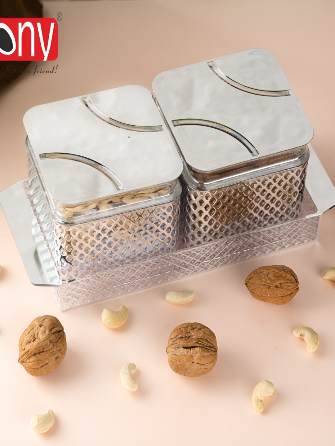 Speack Silver Toned 4 Pieces Melamine Serving Food Conrainers With Lid & Trey 400 ml Each
Speack Silver Toned 4 Pieces Melamine Serving Food Conrainers With Lid & Trey 400 ml Each